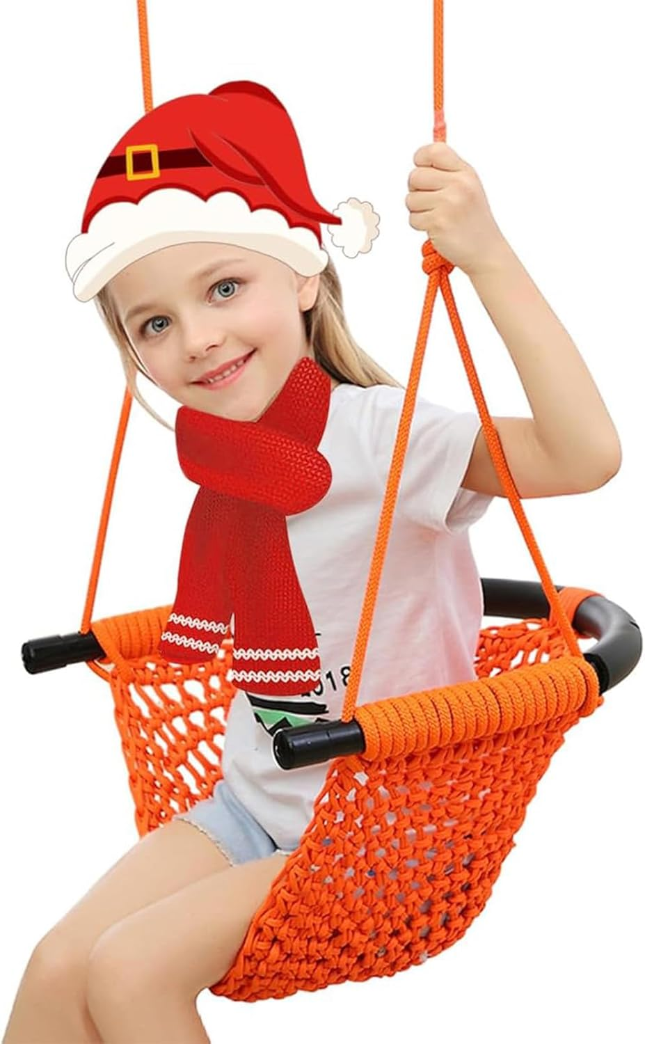 Kids Swing Seat, Hand-Knitting Toddler Swing, Swing Seat for Kids with Adjustable Ropes, Kids Tree Swing Porch Swing Rope Swing Seat, for Outdoor Indoor, Playground, Backyard (Orange) image number 6