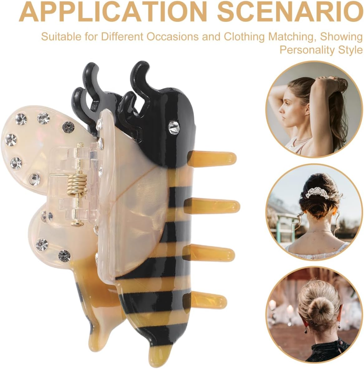 OATIPHO Bee Hair Clips Acetate Cute Claw Clips 6.5Cm Hair Accessories for Women Girls Strong Attachment Protection image number 5