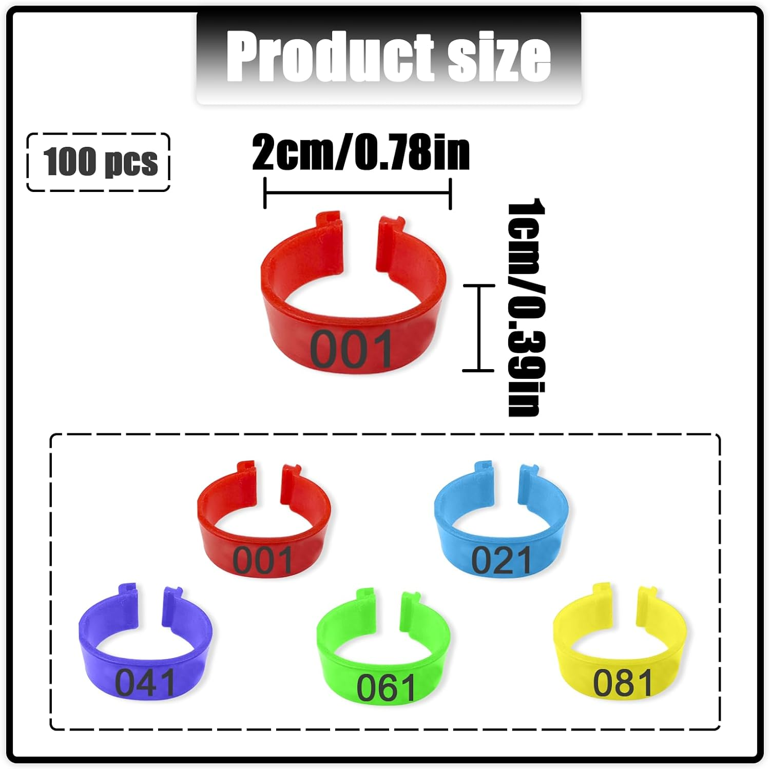TEAONE Chicken Ring, 100 PCS Chicken Identification Tags for Birds, Ducks, Goosees (5 Colors, 2Cm/0.78In) image number 6