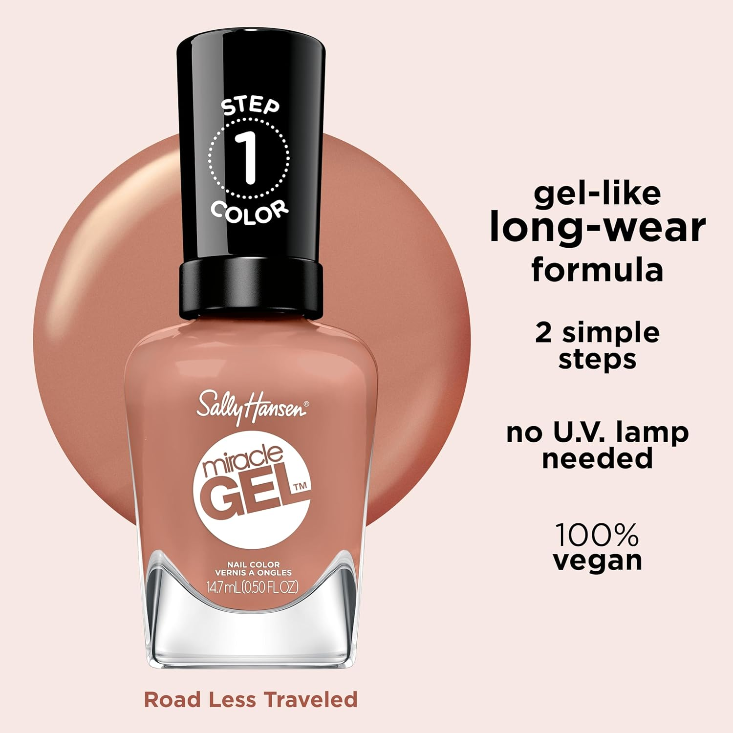 Sally Hansen Miracle Gel Nail Polish - Road Less Traveled​, Chip-Resistant, High-Shine, Easy to Apply, 14.7Ml image number 1