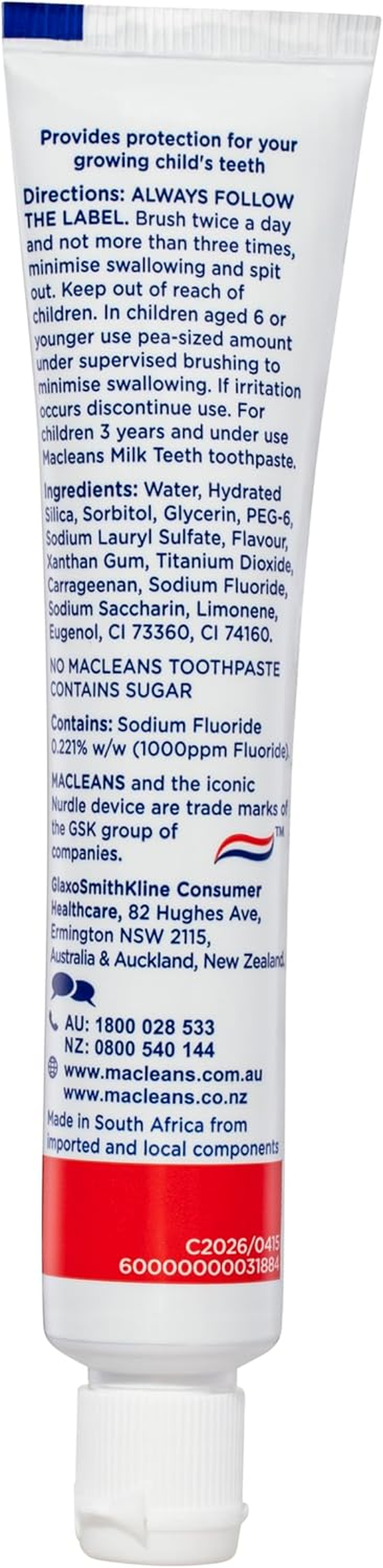 Macleans Kids Toothpaste Little Teeth Kids Fluoride Toothpaste 4-6 Years 63G image number 3