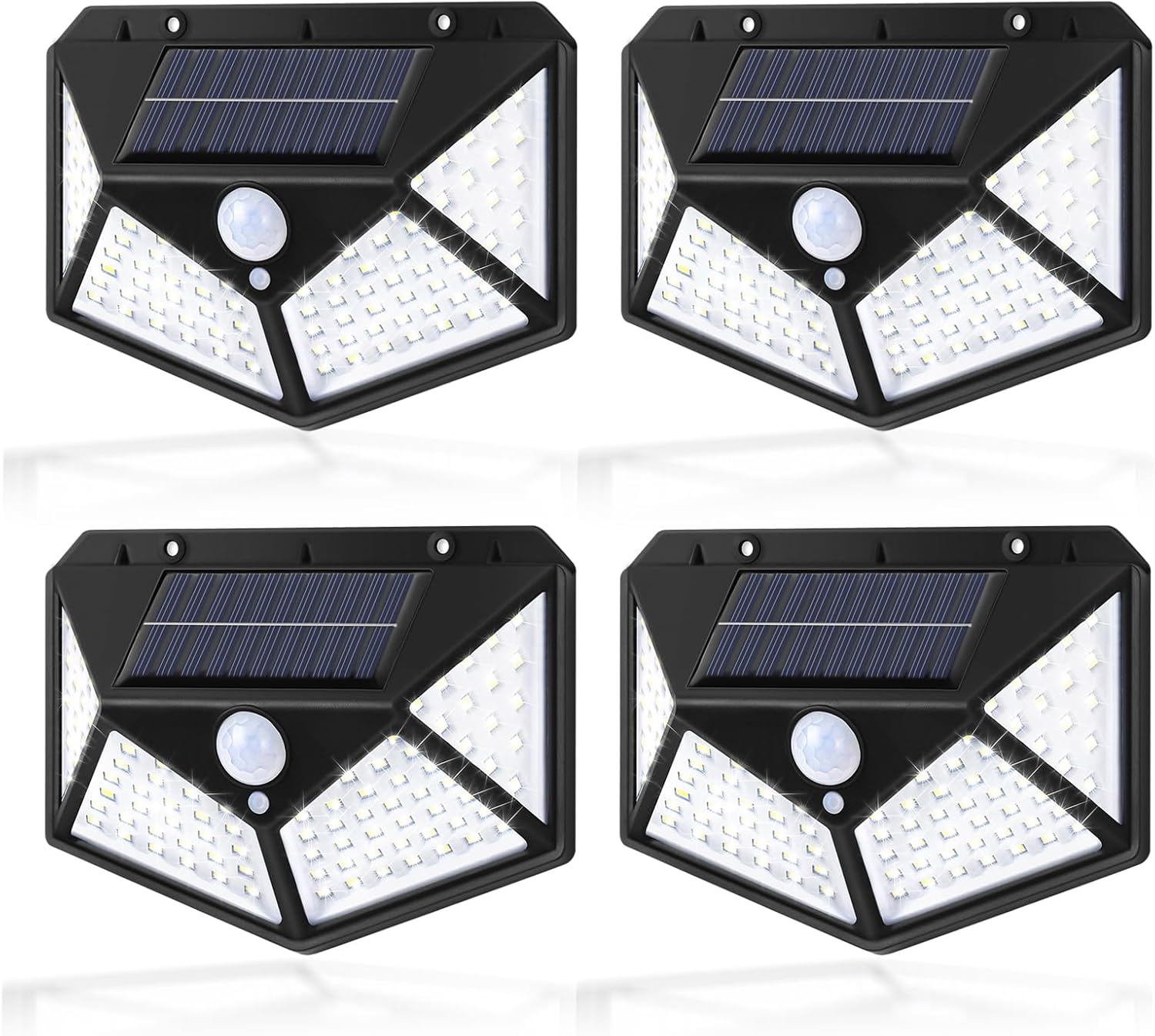 Roshin 270&deg; Solar Lights Outdoor - Motion Sensor Solar Wall Mounted Lights with 3 Light Modes - Waterproof Solar LED Flood Lights Outdoor for Garden, Patio, Garage, Deck, Pathway, Porch (4 Pack) image number 1