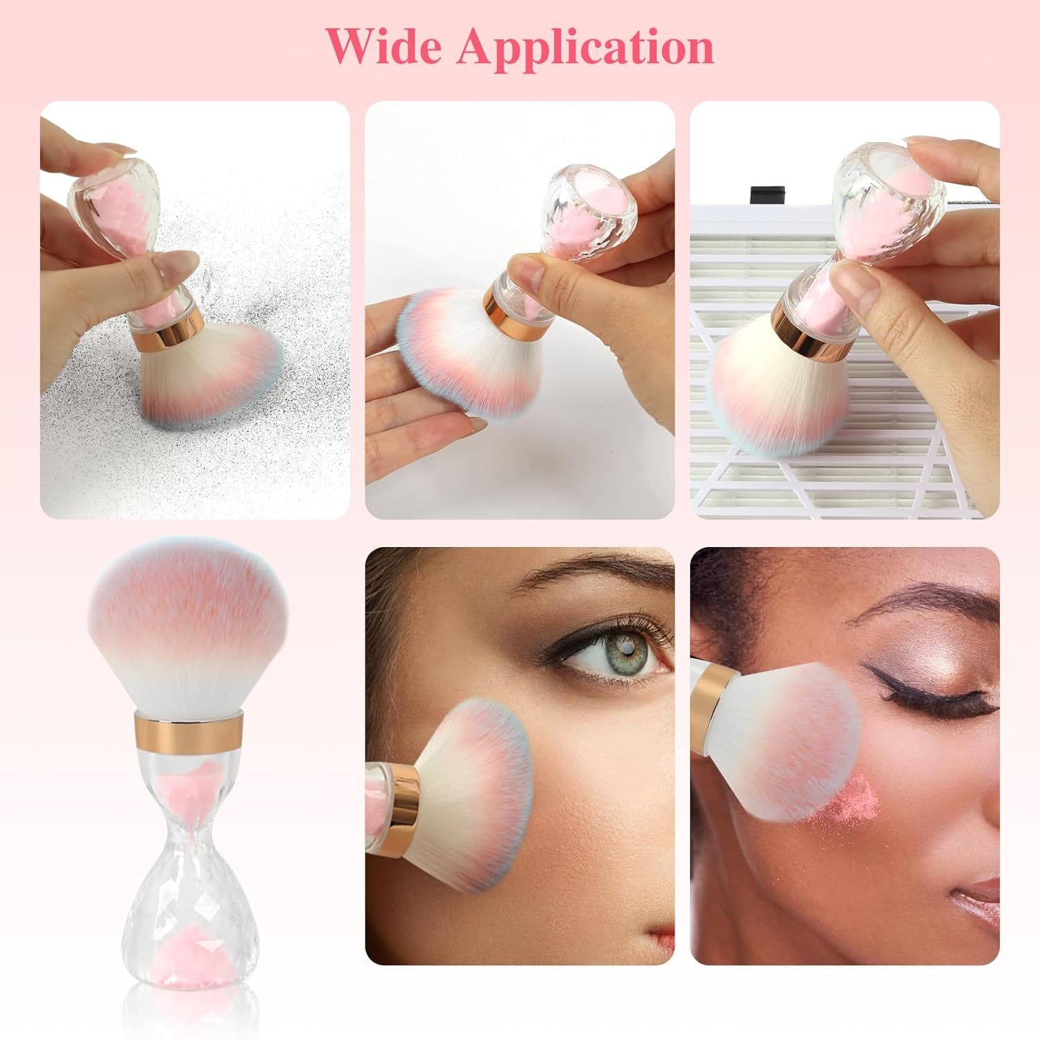 Ruetail Nail Dust Brush for Acrylic Nails,Soft Brush Nail Art Dust Powder Remover Brushes,Manicure Brush Clean up Tools for Home Use or Salon Nail Art Brush(Hourglass Pink) - Blue image number 3
