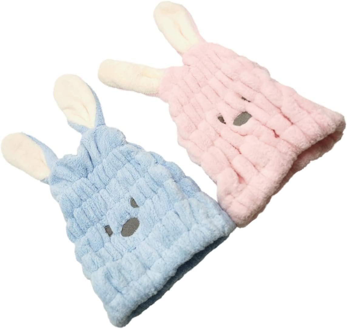 LALAFINA 2Pcs Soft Fleece Hair Drying Cap Absorbent Quick Drying Comfortable Rabbit Ears for Daily Use Hair Care