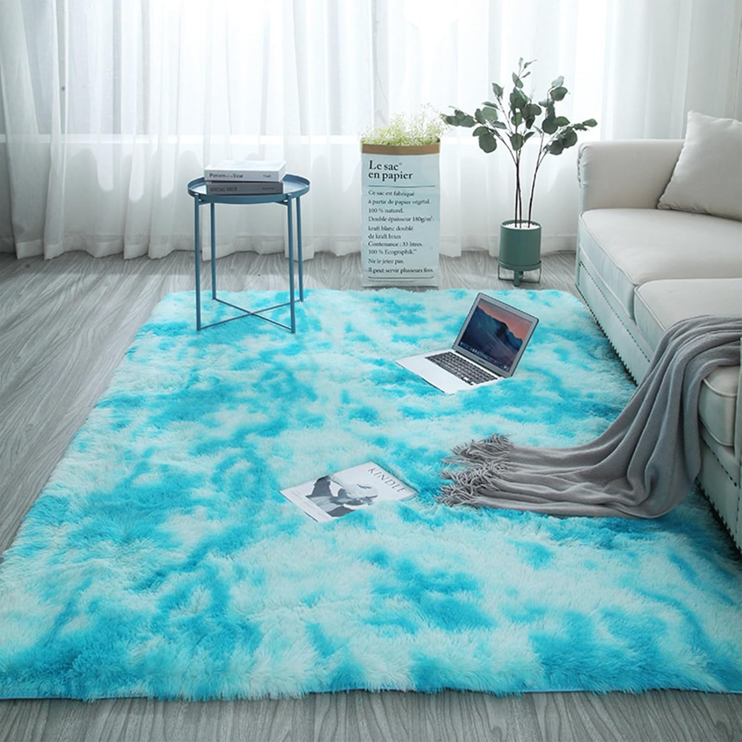 Fluffy Rainbow Rugs for Girls Bedroom, Shag Colorful Rectangle Area Rug for Living Room, Soft Fuzzy Anti-Slip Carpets for Child, Cute Kids Playmats for Home Decor (Blue, 100 * 160Cm)