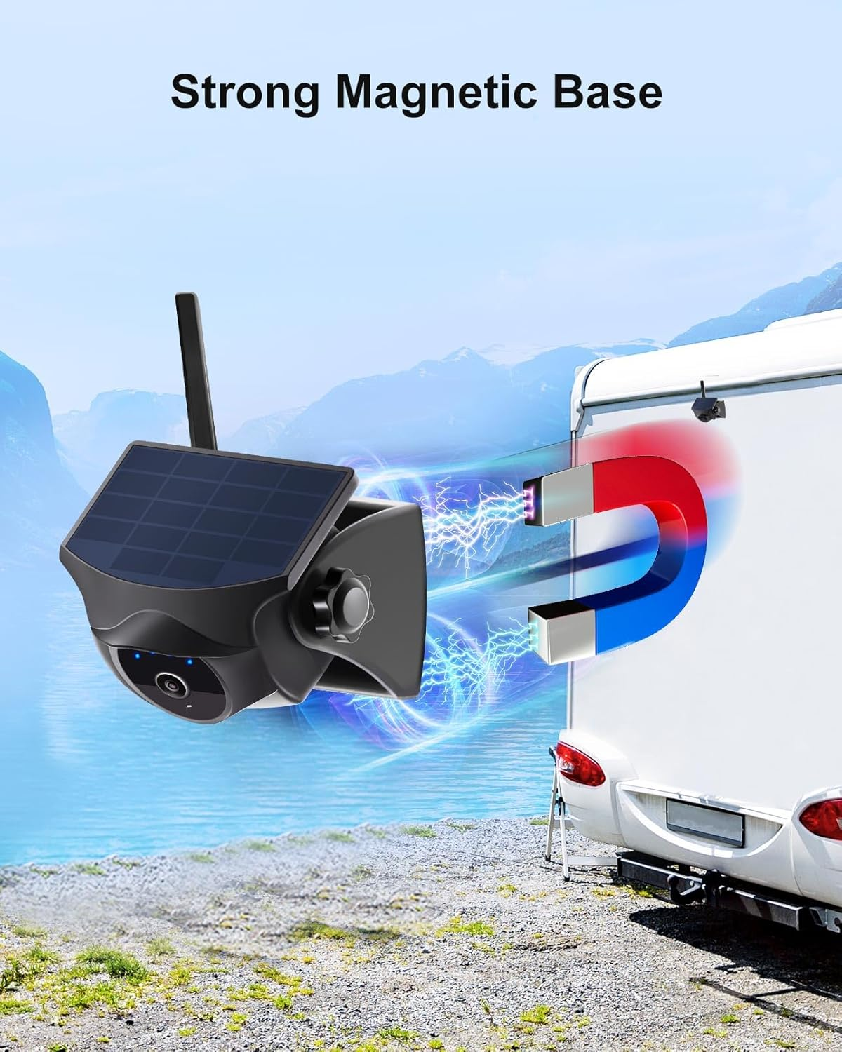 STONVUE 1080P Solar Wireless Reversing Camera, Magnetic Wifi Rear View Camera with Night Vision, 365-Day Standby, IP66 Waterproof, Rechargeable Battery for Trailer, RV, Truck Car for Phone Pad Android image number 1