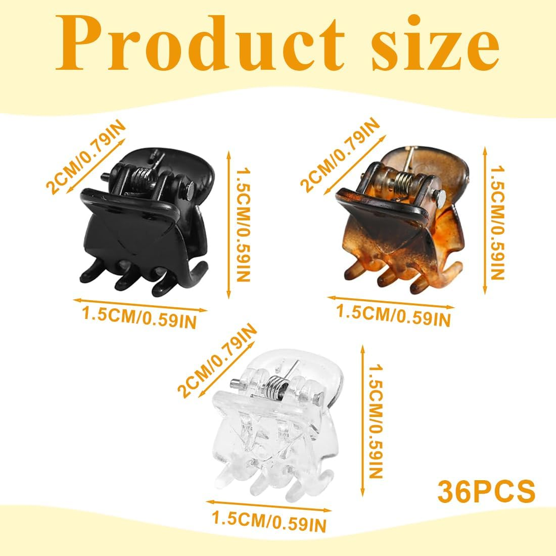 Weddhuis Pack of 36 Mini Hair Clips, Small Hair Clips, Claw Clips, Non-Slip Grip for Design, Children and Adults (1 Cm) (Black, Brown, White) image number 1