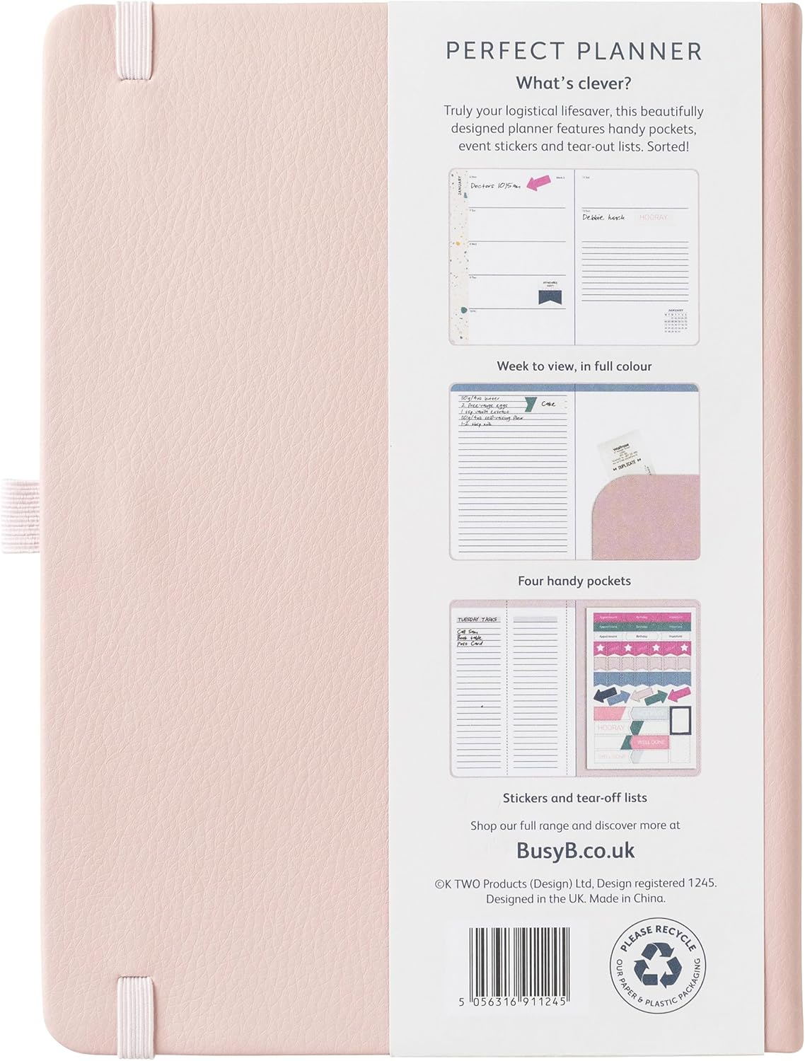 Busy B 2025 Weekly Diary Planner with Pink Faux Leather Cover - A5 Daily Life Organiser, Jan-Dec - Pockets, Stickers & Notes Pages - Compact Design for Work, Home & School Planning image number 5