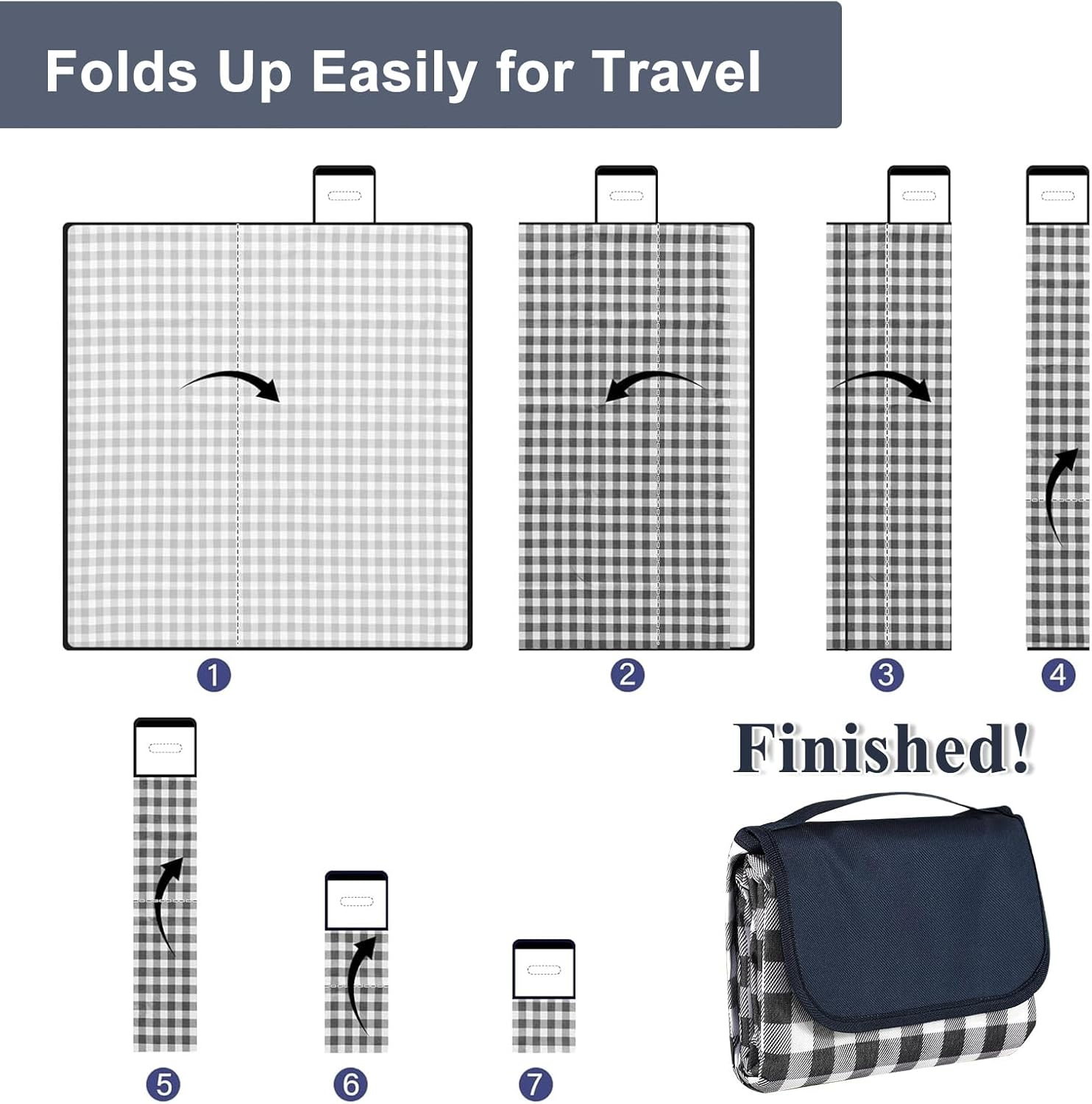 Extra Large Picnic Blanket Waterproof - Outdoor Picnic Rug for Family and Friends, Beach Mat Blanket Sandproof, Foldable Picnic Mat for Park, Grass, Camping, Beach, and Gift (200X200Cm) image number 6