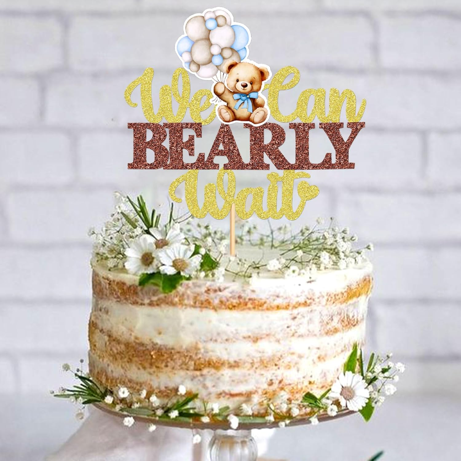 1 PCS We Can Bearly Wait Cake Toppers Selected Baby Shower Cake Decoration Gender Disclosure Theme Baby Shower Children'S Birthday Party Cake Decoration Supplies Blue Bear image number 4