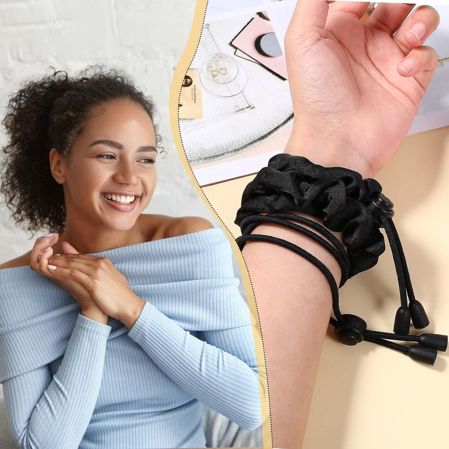 KFHENSOMR Adjustable Hair Ties 4 Pcs Black Large Satin Hair Ties for Afro Puff Thick Hairs Band Adjustable Loc Accessories for Black Women Soft Ponytail Holders for Medium Thick Thin Curly Hairs image number 1