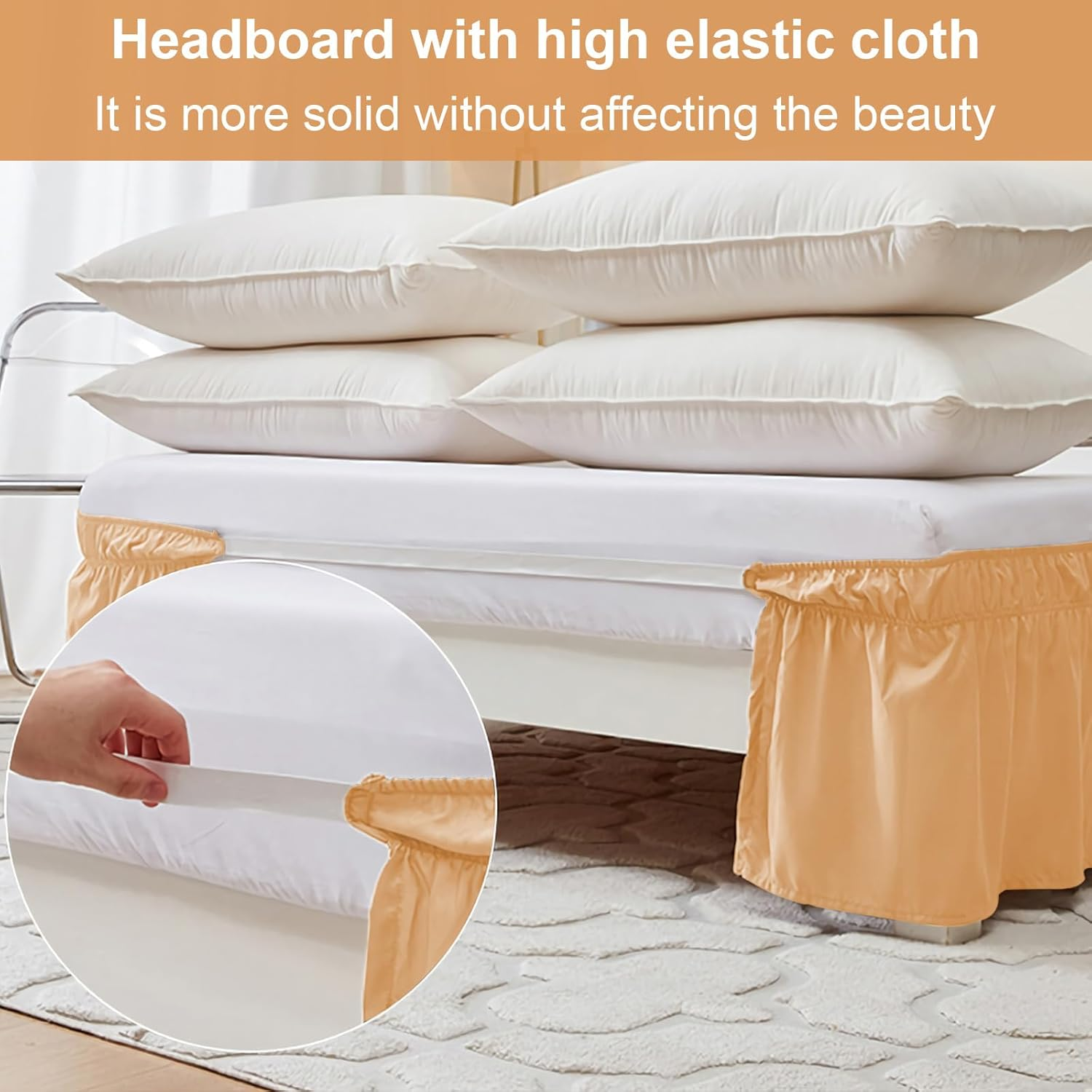 Wrap around Bed Skirts for Beds Drop, Adjustable Elastic Dust Ruffles Queen King Full Twin Bedskirts Machine Washable (Beige, Full) image number 4