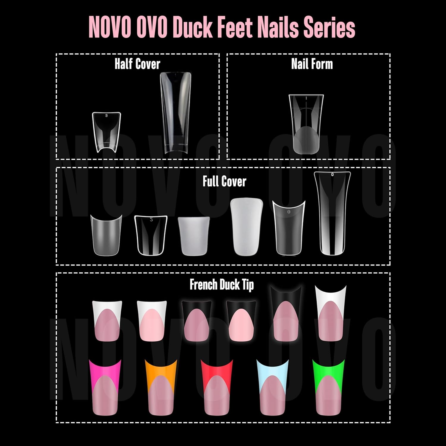 NOVO OVO Short Duck Nail Tips French Tip Press on ROSE PINK with Glitter, Pre-Designed Soft Gel Nail Extension, Pre-Applied Tip Base Coat, Full Cover Acrylic False Nails for DIY X 12 Sizes 240 Pcs - Nail Tips For Men Short Square Round 320_Eu image number 5