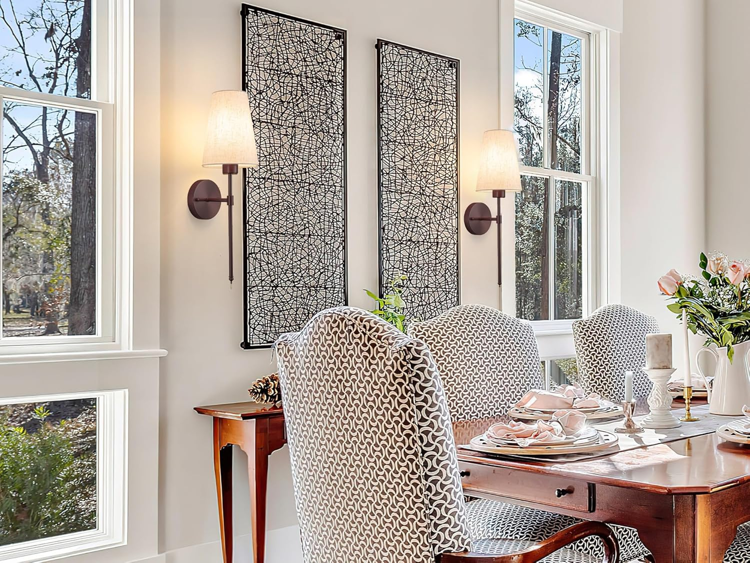 Wall Lights Battery Operated Wall Sconces Set of 2，Indoor Not Hardwired Fabric Shade Fixtures,Rechargeable Wireless Wall Sconces with Dimmable Remote Control,For Bedroom,Farmhouse(Black)