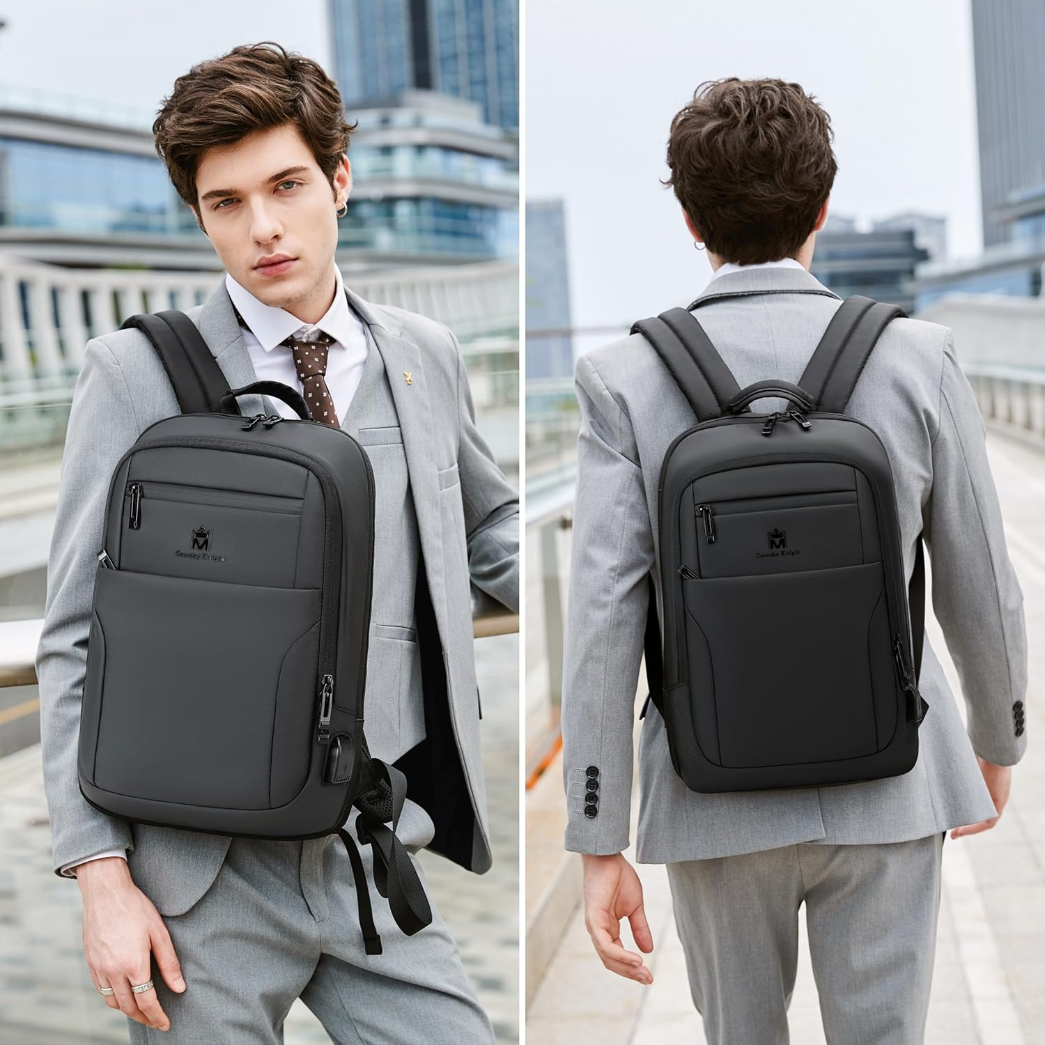 Caoroky Knight Backpack Laptop Men 15.6 Inch Slim Work Business Backpacks with USB Charging Port Mens Travel Bag Bookbag image number 3