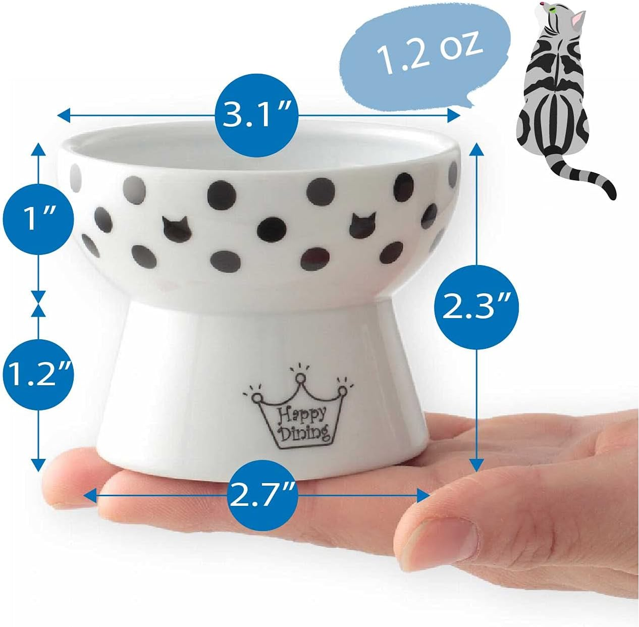 Necoichi Raised Stress Free Cat Food Bowl, Elevated, Backflow Prevention, Dishwasher and Microwave Safe, No.1 Seller in Japan! (Cat Dots, Mini) image number 3
