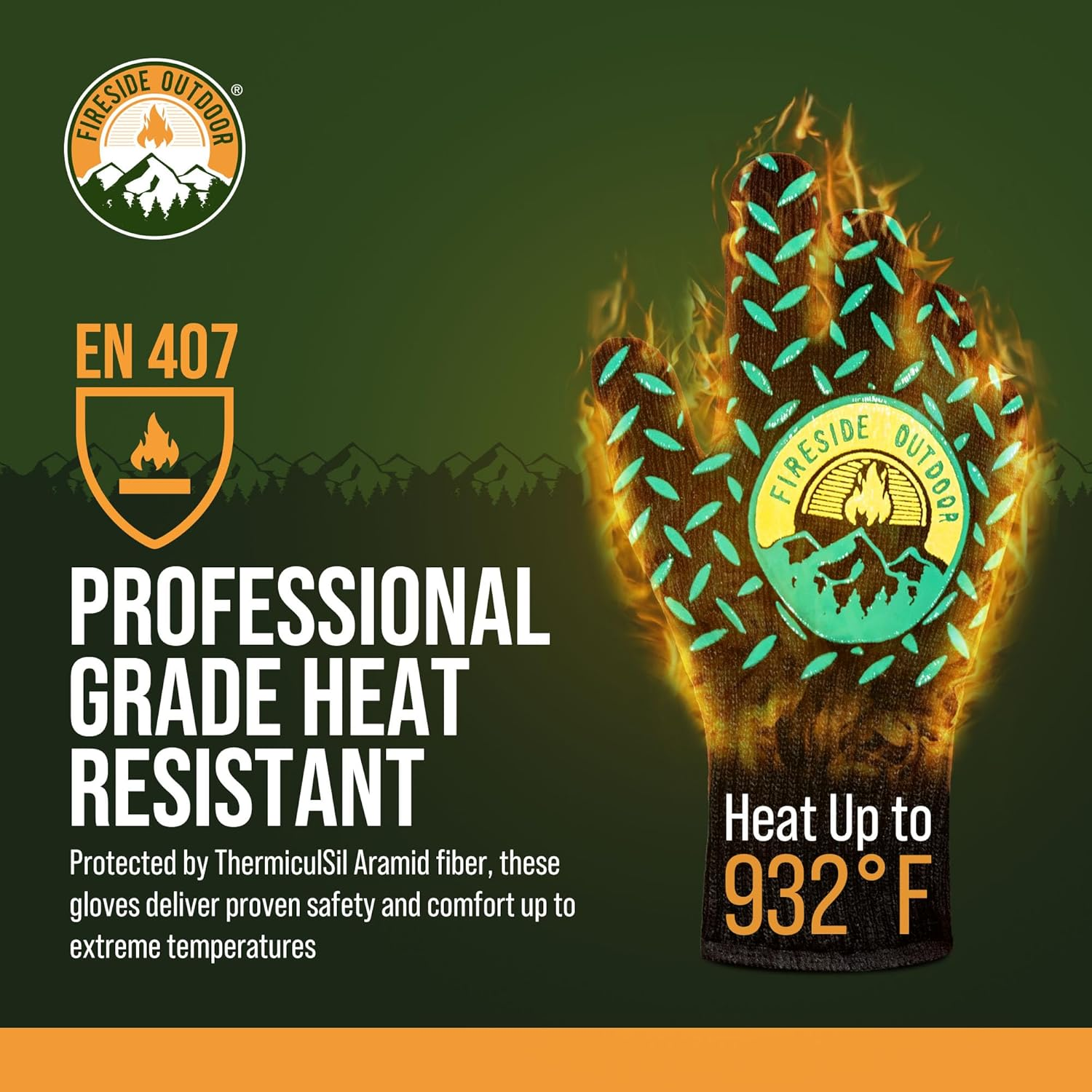 Fireside Outdoor Thermal Resistant Gloves - BBQ Gloves, Fire Gloves, Heat Resistant BBQ Gloves, Campfire Gloves, Fire Protection Gloves, Heat Proof Gloves, Hot Gloves for Grilling, 932&deg;F Resistance