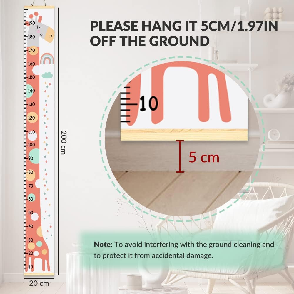 AUTOWT Kids Growth Height Chart, Canvas Height Chart Ruler Removable Wood Hanging Wall Ruler Measurement Chart for Home Decoration image number 5