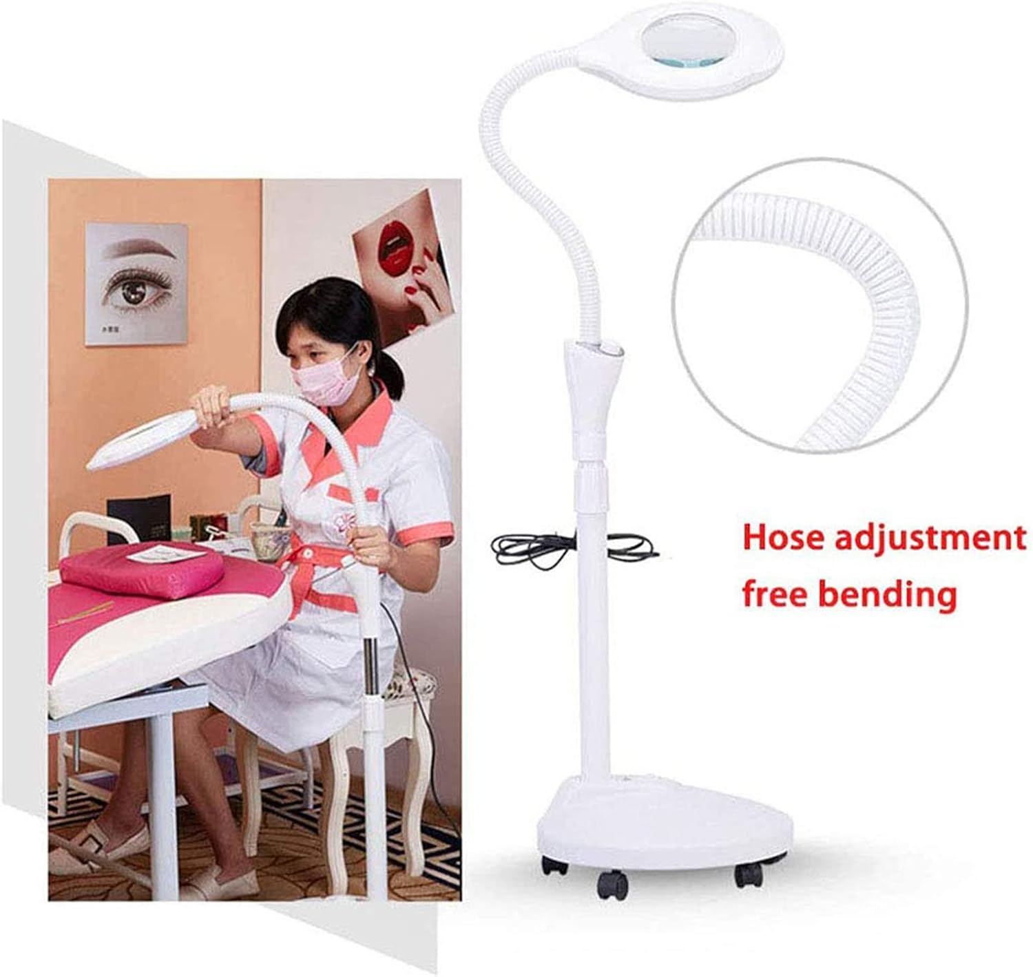 LED Floor Standing Magnifying Lamp, Magnifying Glass Lamp, with Rolling Floor Stand Magnifier Floor Cold Light Magnifier for Embroidery Adjustable Arm Adjustable Beauty XXZ image number 4