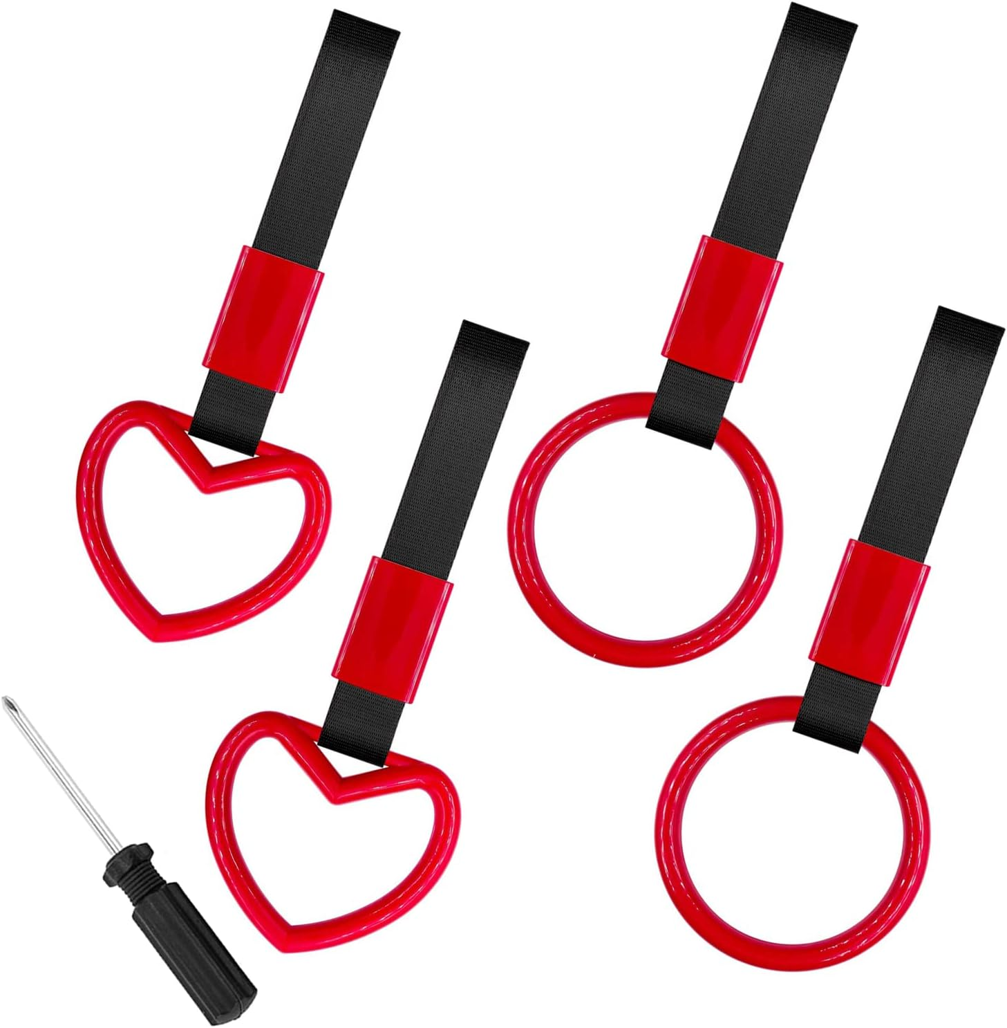 Betterjonny 4 Pieces Tsurikawa round Heart-Shaped Car Hand Straps, ABS Ring Heart-Shaped Car Hand Strap Decorative Warning Loops with Screwdriver for Car Motorcycle Interior Exterior Decoration (Red) image number 4