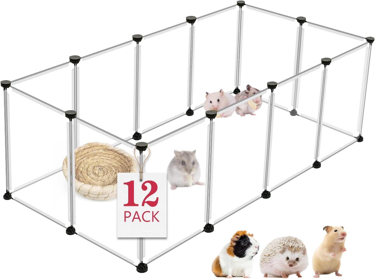 12 Panels Transparent Small Animals Playpen,48" X 24" X 16" Portable Pet Playpen,Plastic Enclosure,Puppy Play Pen for Indoors Outdoor Pet Fence for Guinea Pigs,Bunny,Ferrets,Hamsters,Hedgehogs image number 2