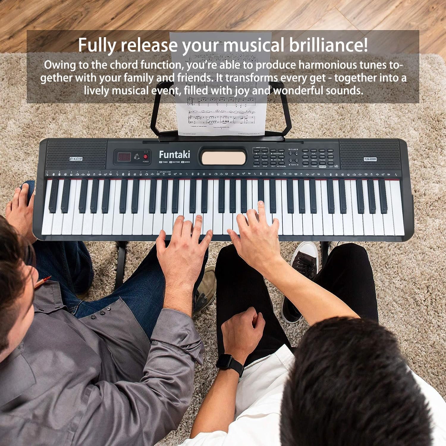 Funtaki 61-Key Electronic Keyboard Piano for Adults with Light up Keys, 61 Compact Keys Digital Pianos - Perfect Beginner Piano Black image number 4