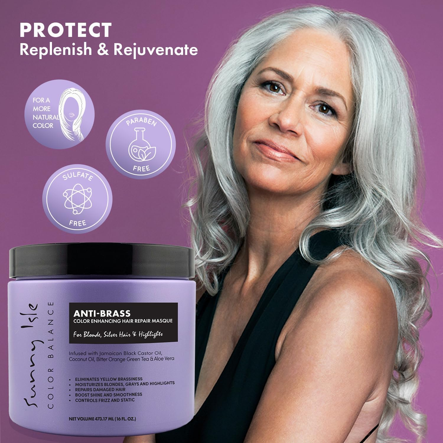 Sunny Isle Anti-Brass Color Enhancing Purple Hair Repair Masque 16Oz | Neutralizes Yellow Undertones & Brassiness image number 4