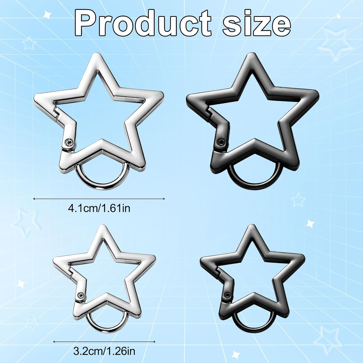 4 X Star Carabiners, 4 Cm and 3.2 Cm Zinc Alloy Climbing Carabiner Fashion Star Shape Key Ring for Camping Outdoor Travel (Black, Silver) image number 1