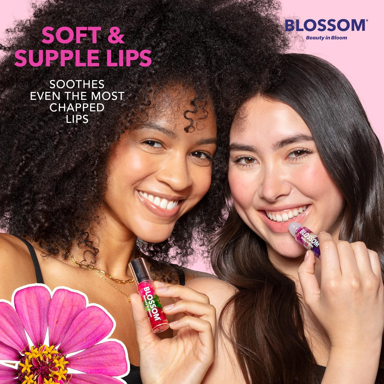 Blossom Roll on Lip Gloss, Scented Clear High Shine Moisturizing Lip Oil, Non Sticky, Infused with Real Flowers, Made in USA, 0.2Oz, Strawberry image number 1