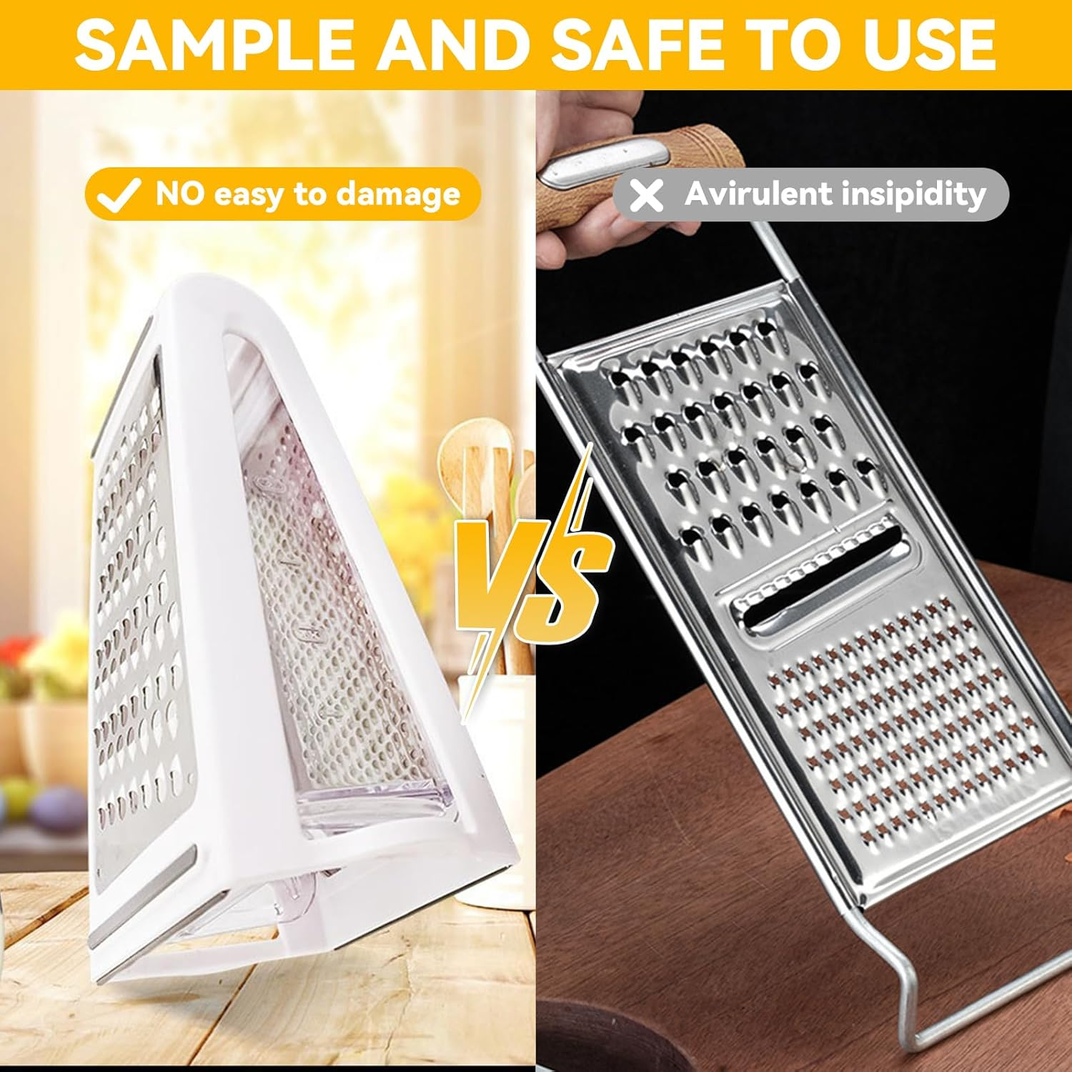 2-Sided Kitchen Grater, Vegetable Slicer Stainless Steel with Container, for Vegetables, Potatoes & Cheese, Rustproof Square Grater with Fine/Coarse Side, for Kitchen Enthusiasts (22 X 13.5 X 8.5 Cm) image number 1