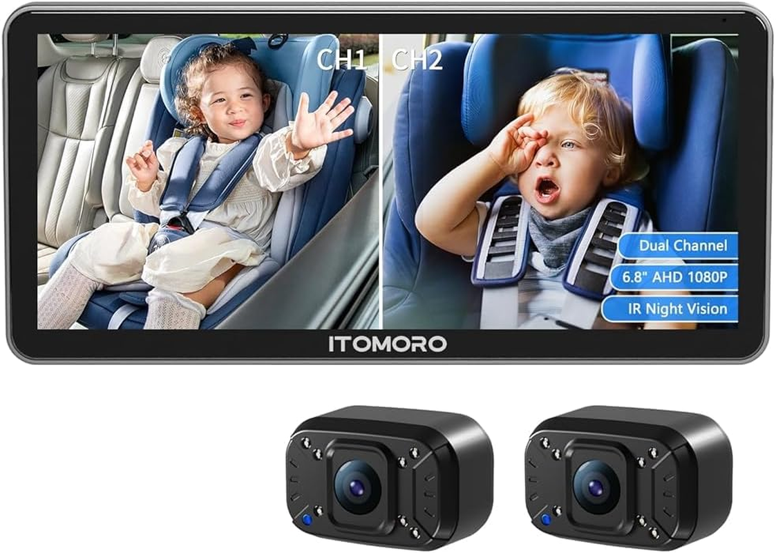 Itomoro Baby Car Camera Dual-Channel 6.8 Inch HD 1080P Display with 2 IR Night Vision, Baby Car Mirror Easily Install Car Camera for Baby with Crystal Clear Wide View for Rear Facing Seat image number 6