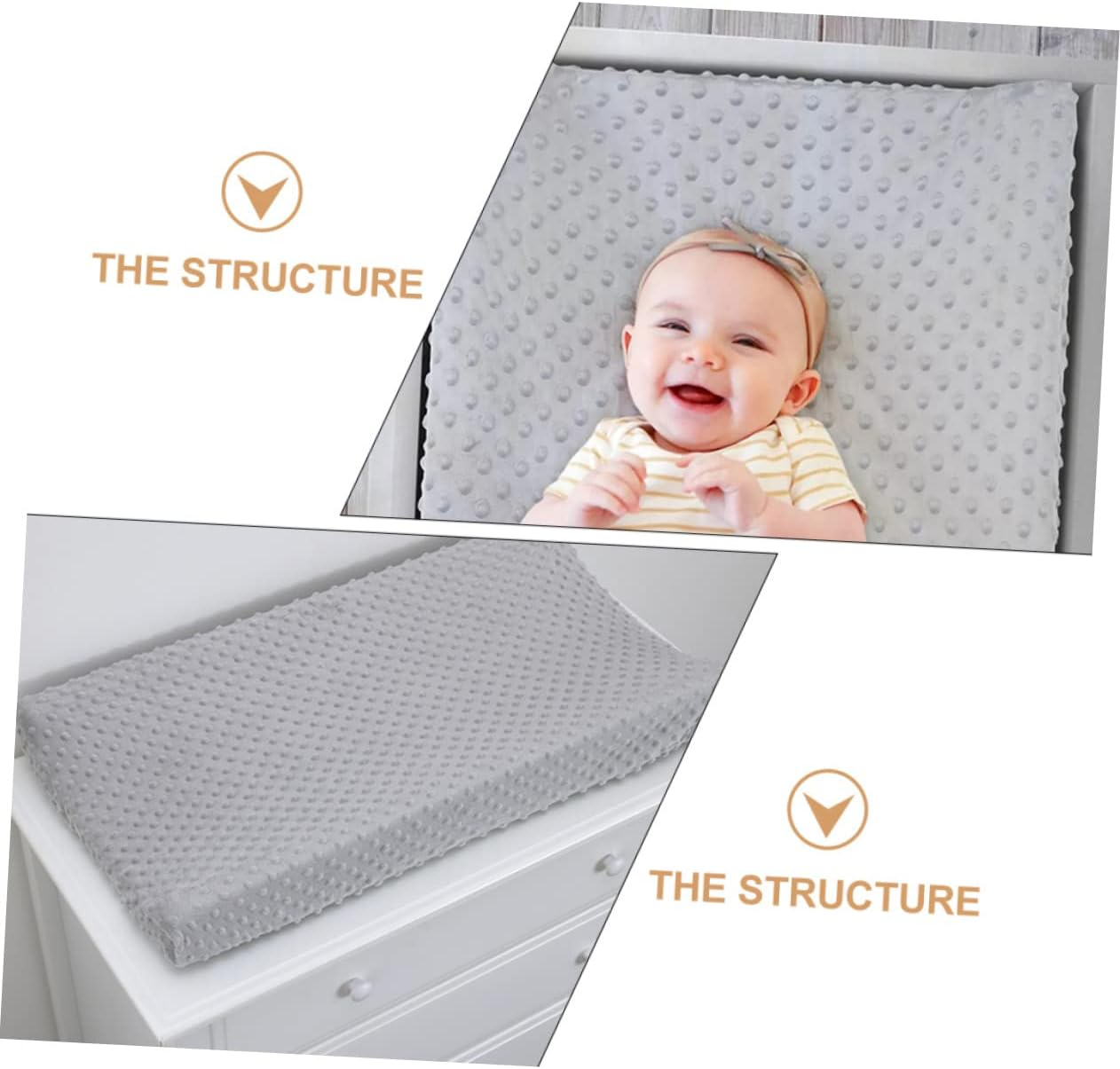 Baby Changing Pad Cover Set 2Pcs Polyester Changing Table Protector Detachable Washable Liners in White and Grey for Nursery Use image number 3