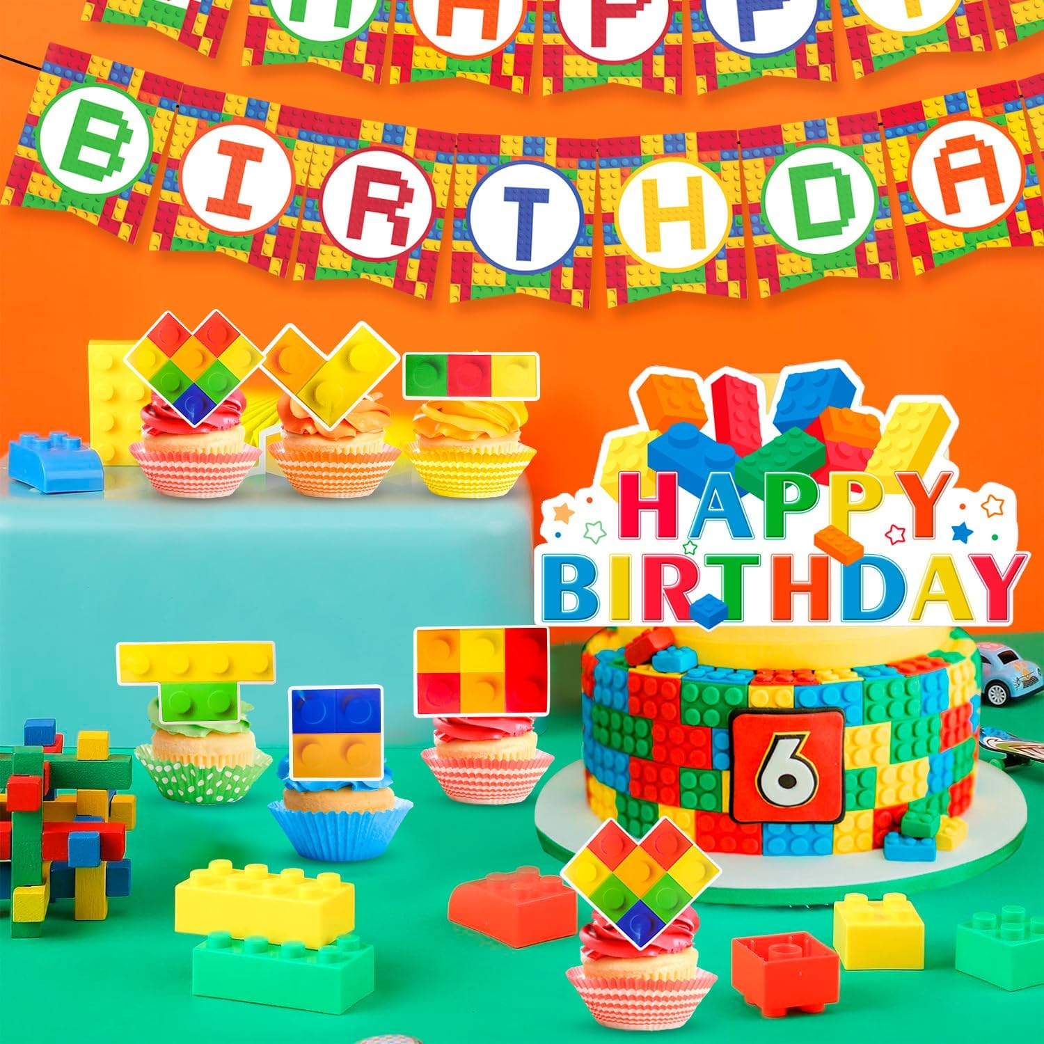 Block Party Decorations,53 Pcs Building Blocks Birthday Decorations Set - Building Block Birthday Balloons,Building Block Banner Cake Topper Etc Colorful Building Block Birthday Party Supplies