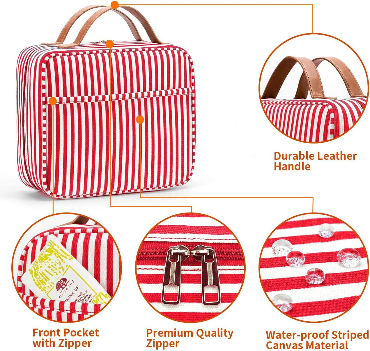 Hanging Travel Toiletry Bag, Large Capacity Cosmetic Waterproof Makeup Organiser for Women Wit 4 Compartments 1 Sturdy Hook Travel Accessories Kit for Bathroom Shower（Red） image number 3