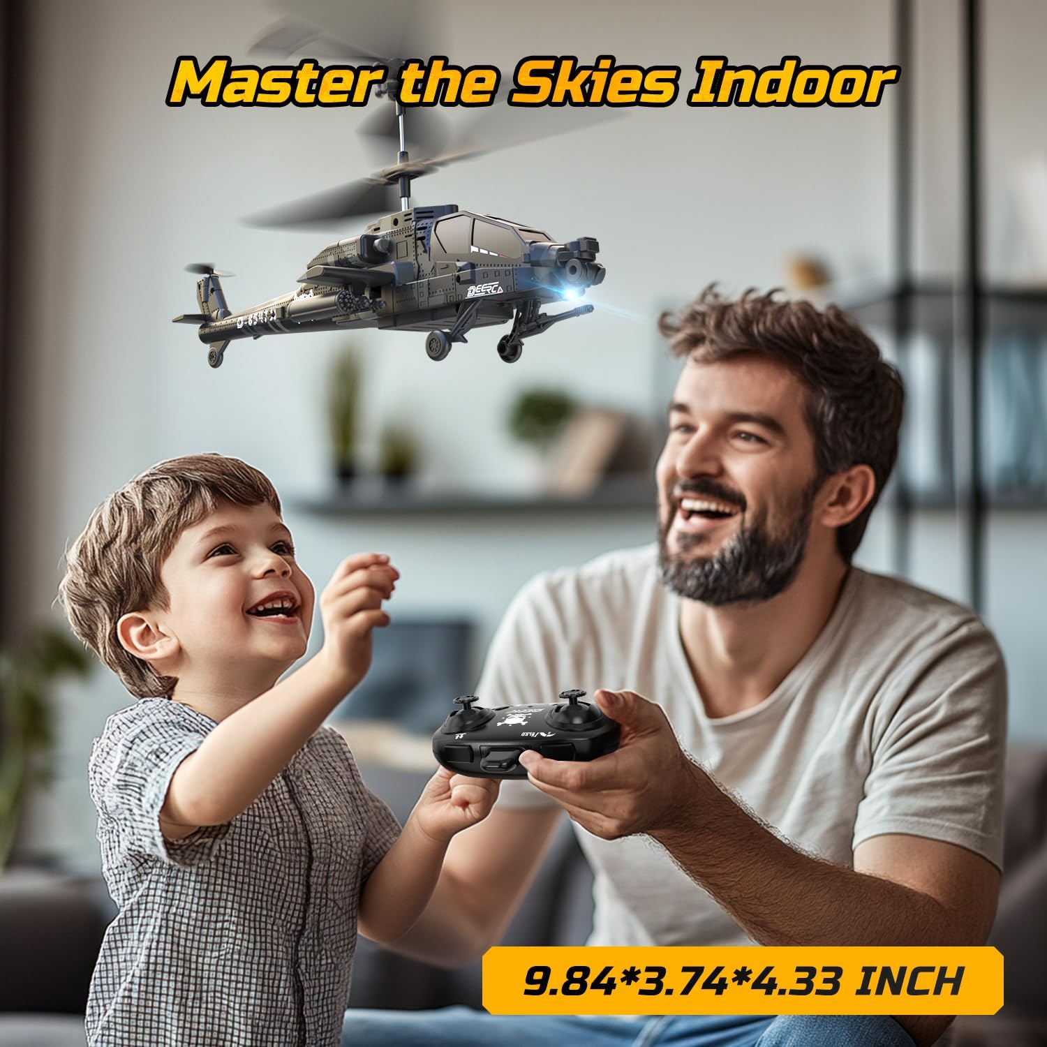 DEERC Apache RC Helicopter for Kids & Adults, Military Remote Control Helicopter Toy with LED Lights, 2 Batteries & USB-C Charging, 26 Mins Flight, Altitude Hold, Suitable for Boys Ages 8-12 image number 3