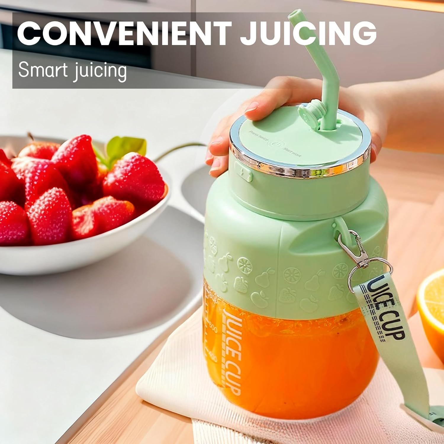 Depehelp Portable Blender and Juicer 2-In-1, 800W Electric Blender Cup with Straw, USB Rechargeable, 28Oz Leakproof Design for Kitchen, Travel, Gym, Making Smoothies and Fresh Juices (White) image number 4