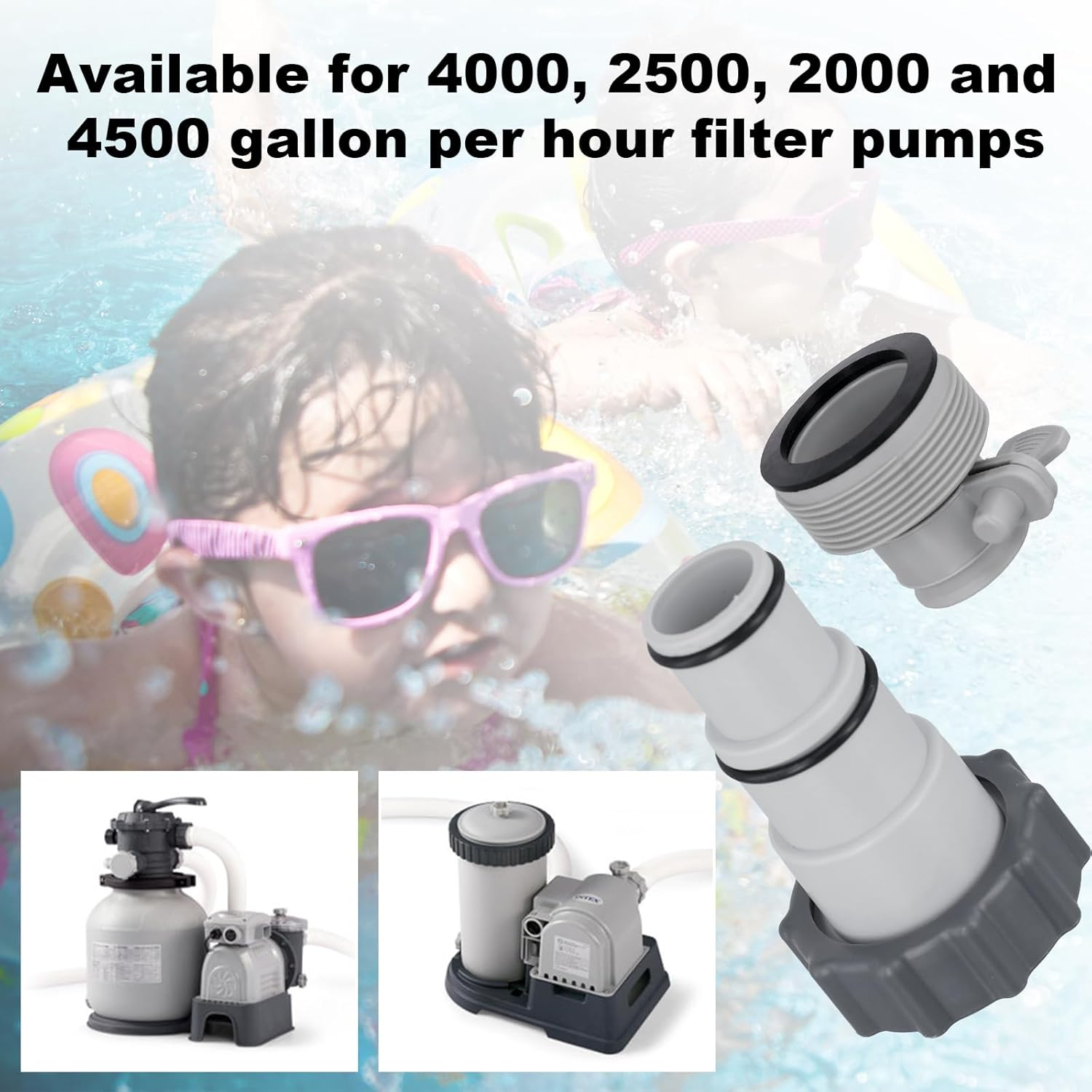 NQEUEPN 4Pcs Pool Hose Adapter Kit, Pool Swimming Pool Accessories for 2 3/8Inch External Thread 1 1/4 or 1 1/2 Inch Hose Stainless Steel Replacement Parts Fits for Intex Filter Pumps image number 4