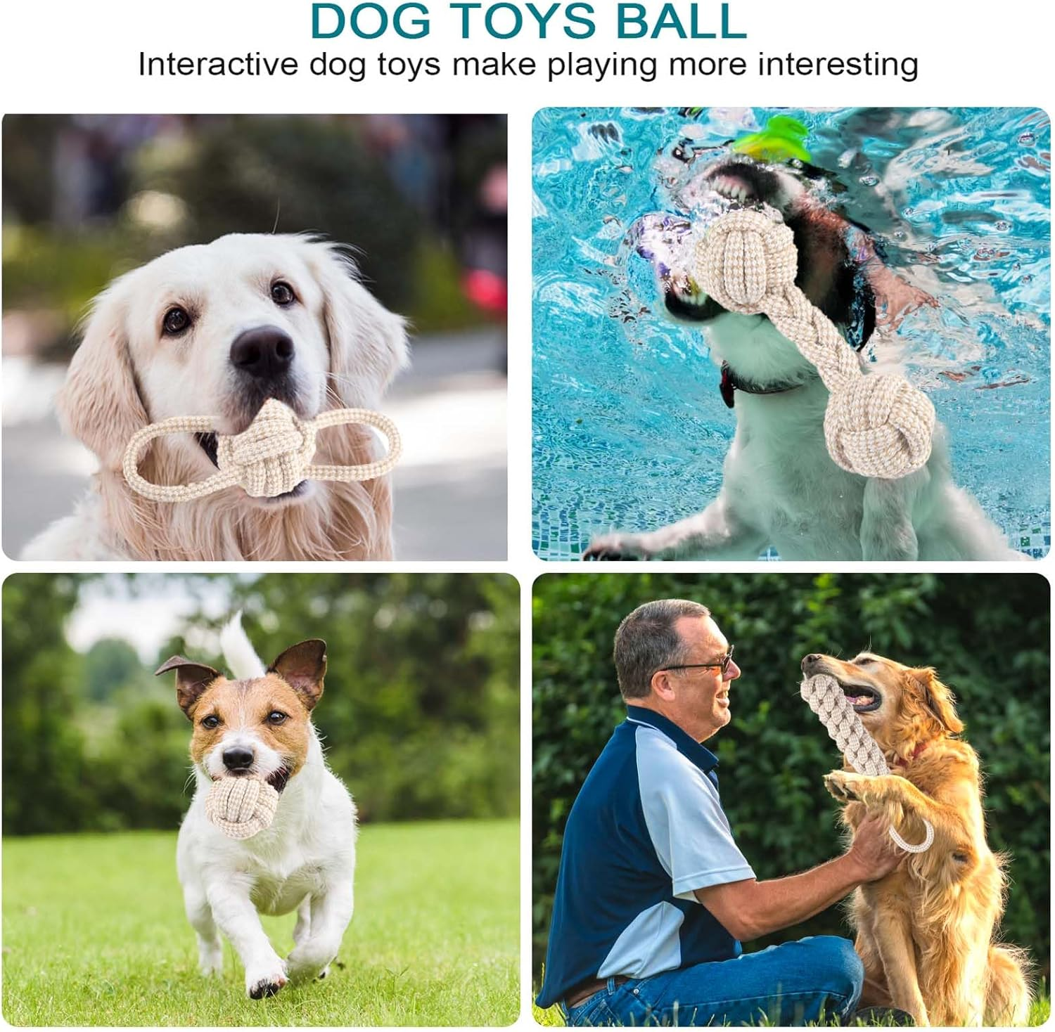 5-Piece Chew Dog Toy Set, Interactive Chew Toy Made of Natural Cotton, Dog Toy Rope with Knot Ball, for Small, Medium, Large Puppies, Cats, Pets, Dental Care, Beige Linen image number 3