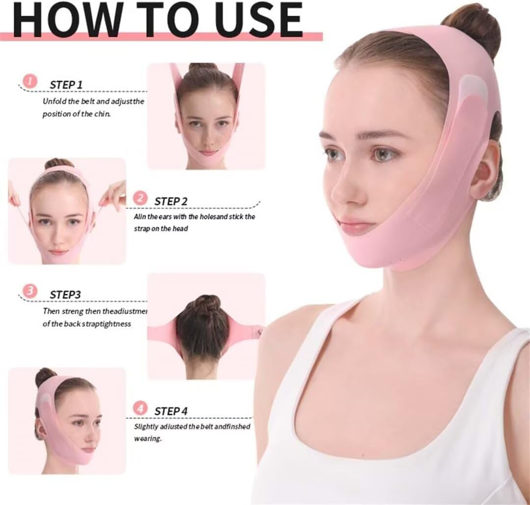 Adjustable Chin Strap for Sleeping Jawline Shaper V Line Lifting Mask Face Slimmer for Double Chin （Pink） image number 1
