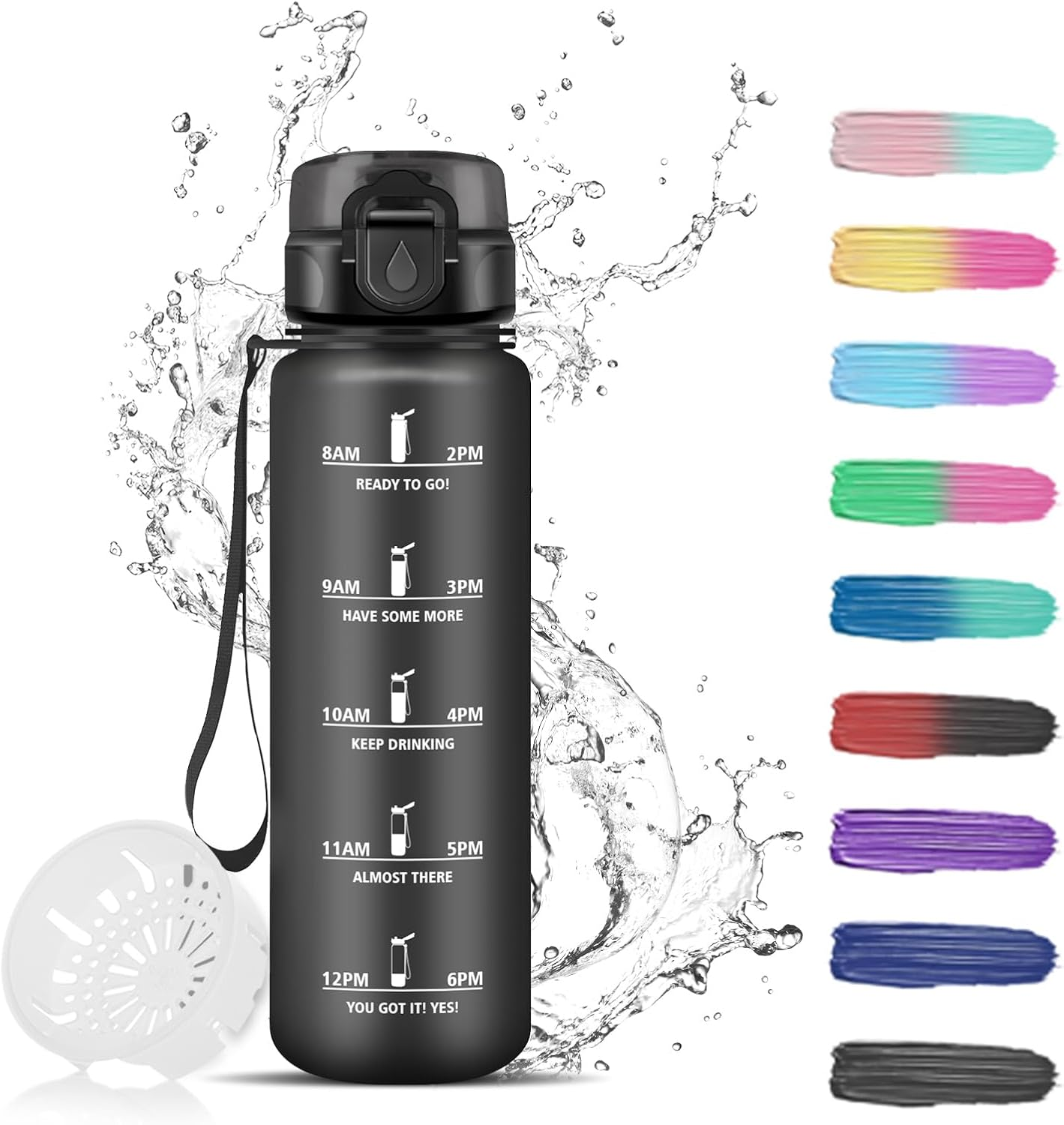 Children'S Water Bottle with Filter, Sports Water Bottle 500 Ml with Motivational Slogan, Leak-Proof Drinking Bottle, Can Be Carried, for School, Yoga, Outdoor, Hiking, Running, Green/Pink