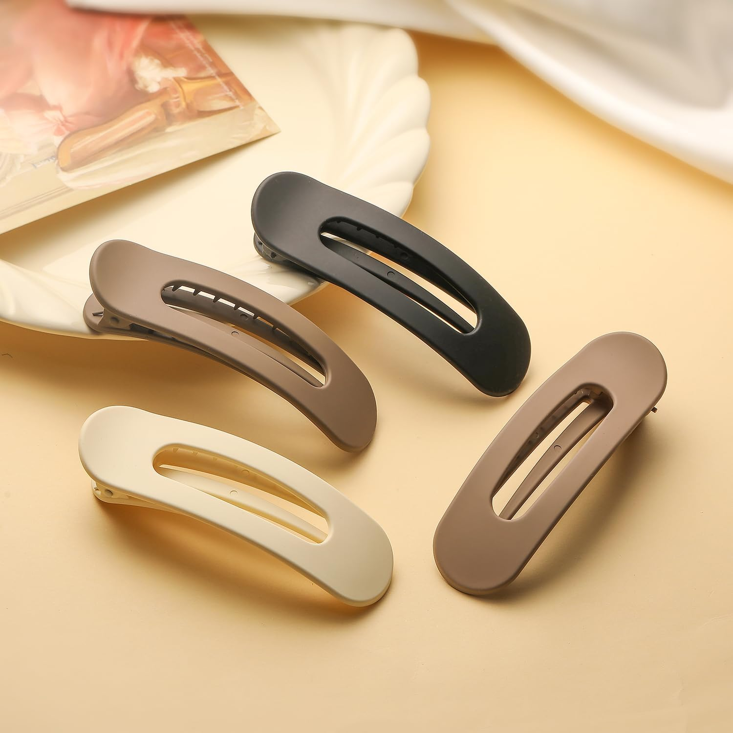 4 PCS Flat Claw Clips, Large Lay Flat Hair Clips for Women Girls, Strong Hold Non-Slip Hair Claws for Thick Thin Hair (Matte 3) - Matte 3 image number 2