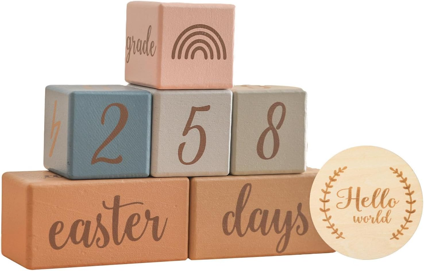 Milestone Blocks Set Memories Growing Up, Week Month Year Creative Decoration Boys or Girls Wooden Discs, Age Blocks, Blue