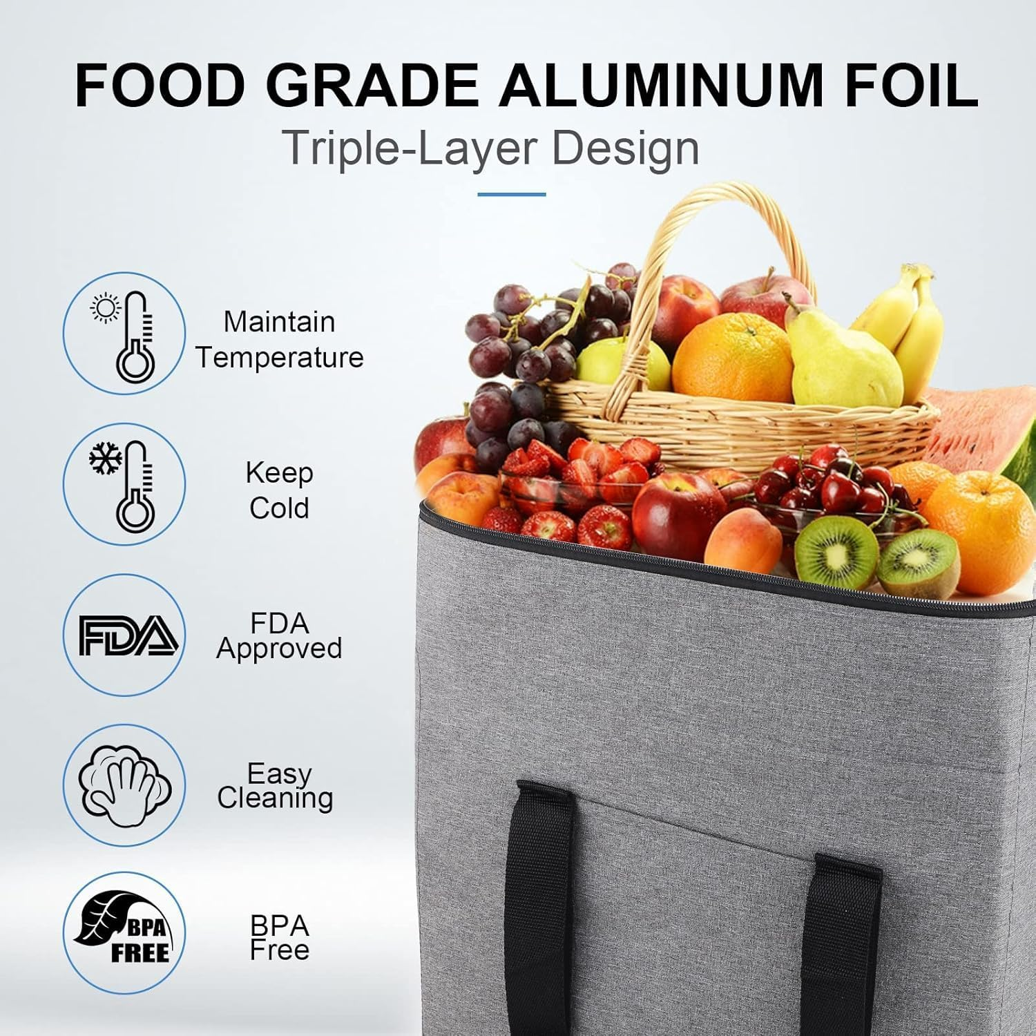 Large Cool Bag 20 L,Foldable Shopping Bag with 2 Cool Box,Grey Picnic Bag with Insulation for Camping,Shopping,Food Transport, Thermal Bag, Insulated Bag for BBQ Fishing Family Outdoor Activities image number 4