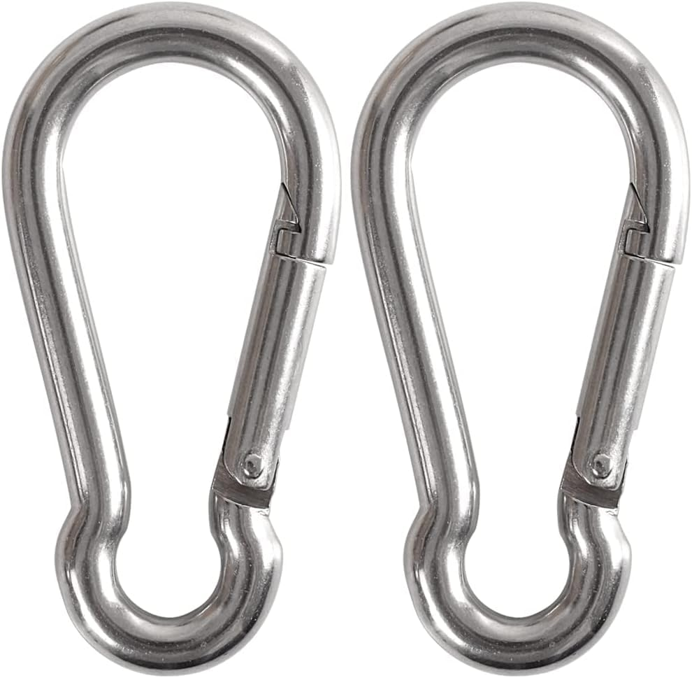 Stainless Steel Carabiners - 300Kg Weight Capacity per Clip - Strong Spring Action Snap Hook Attachment - Galvanized, Anti-Rust - for Hammocks, Punching Bags, Swing Chairs, Gym Equipment image number 6