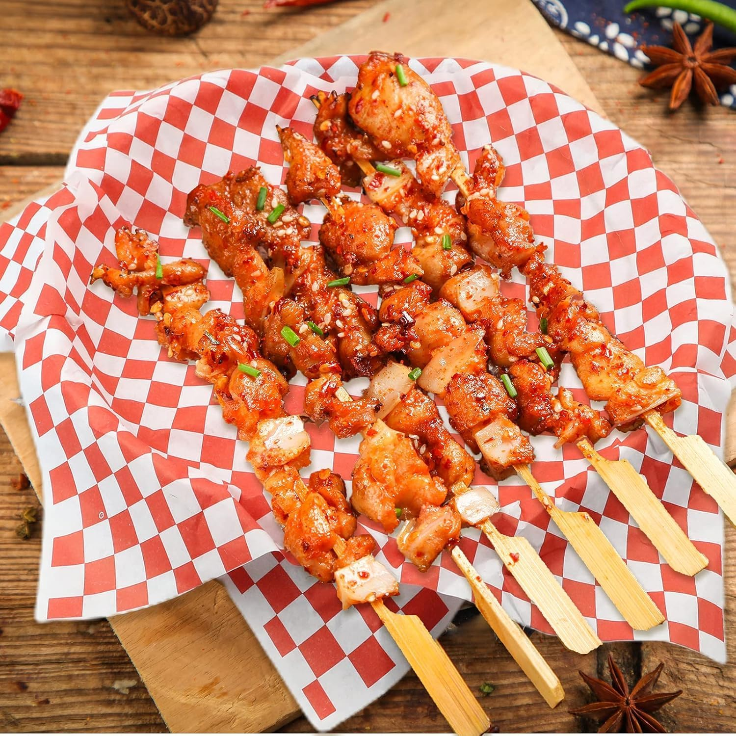 100 Pcs Checkered Food Grade Wrap Paper,Checkered Dry Waxed Deli Paper Sheets,Food Grade Wrap Paper Greaseproof Sandwich Wrap Paper,Baking Wrapping Paper Deli Paper for Sweets Cakes Cheese,Red image number 1