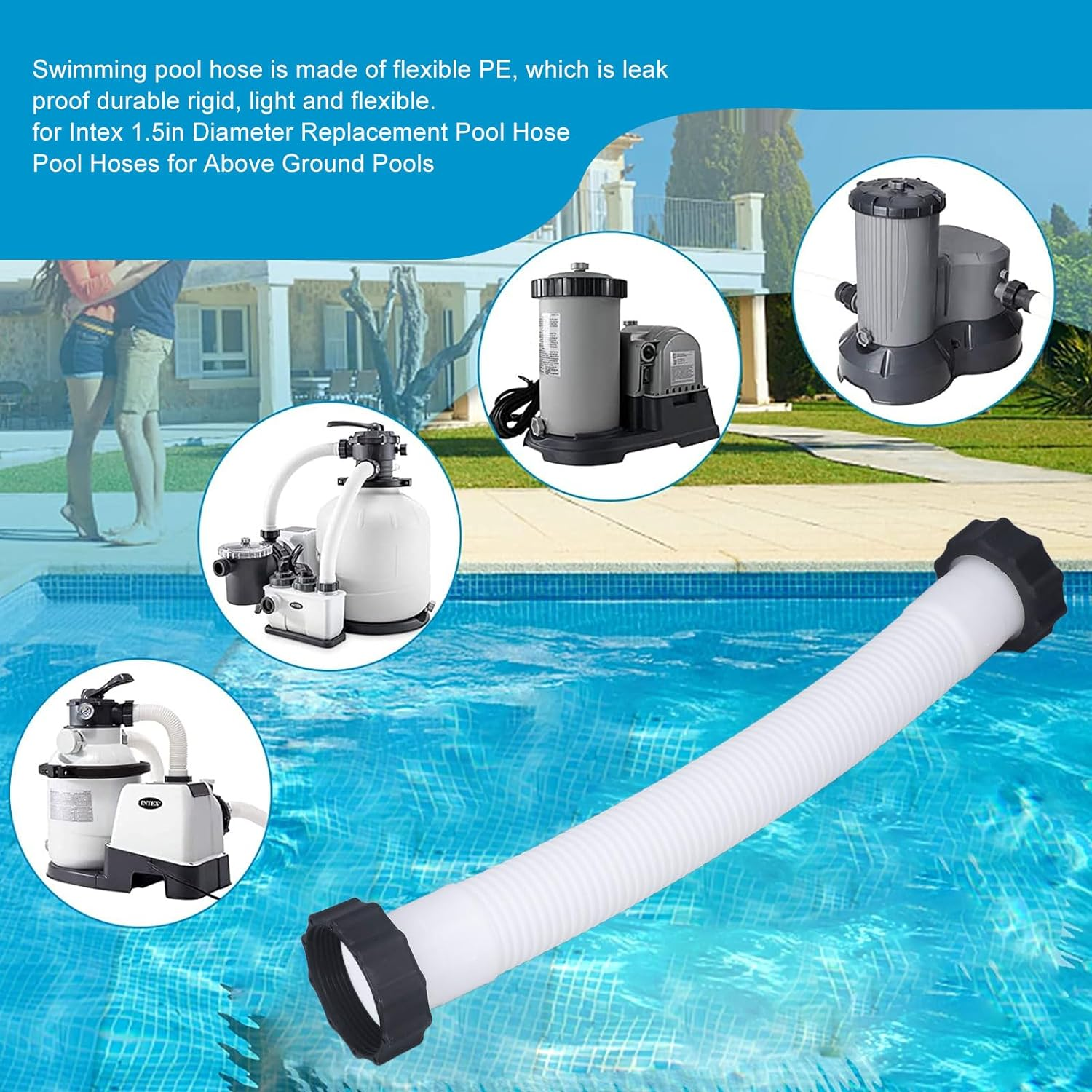 Pool Pump Replacement Hose 1.5In Nut Diameter White 4.18Cm 1.6In with Set 5.6Cm 2.2In for inside Diameter Pool Hoses (0.4M)