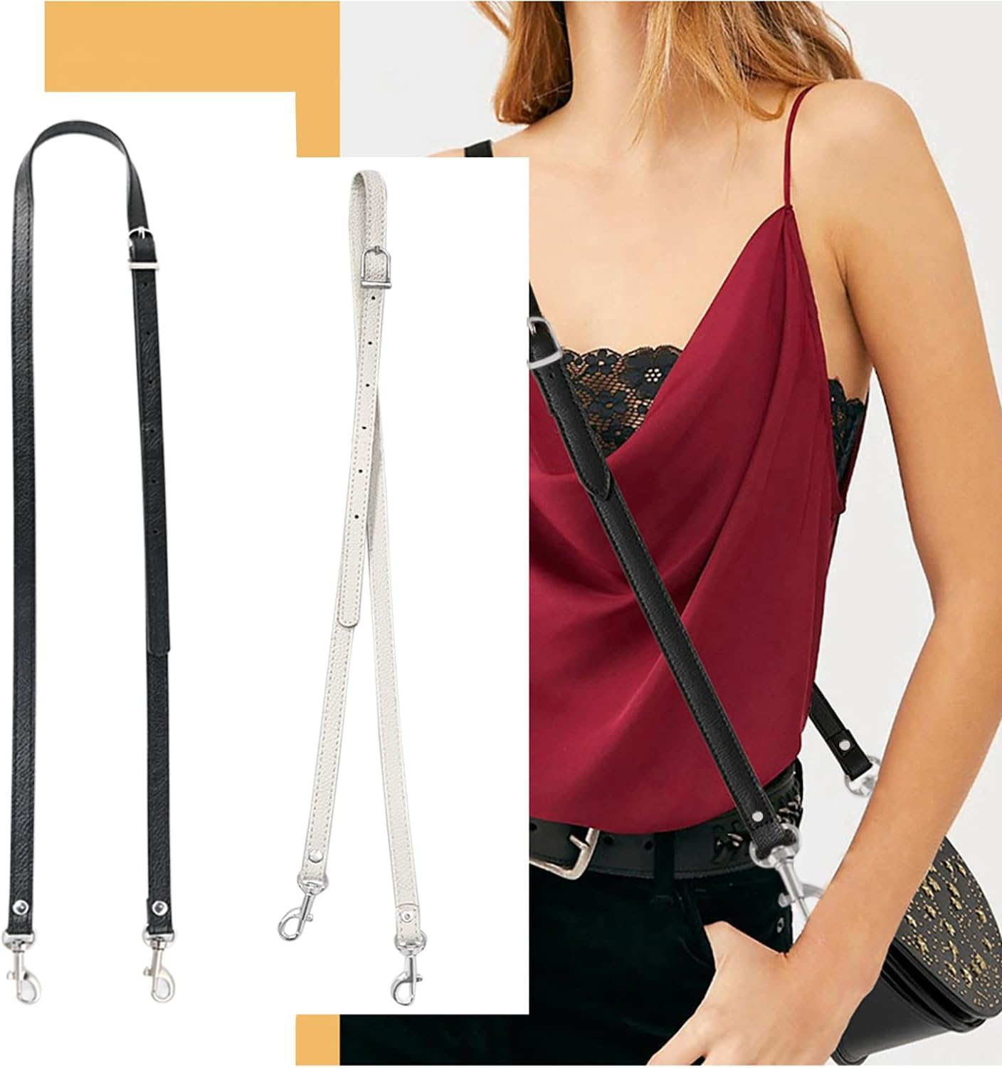 Leather Straps Replacement for Handbags,Purse Strap, Purse Straps Crossbody Replacement Adjustable, Brown with Silver Buckle