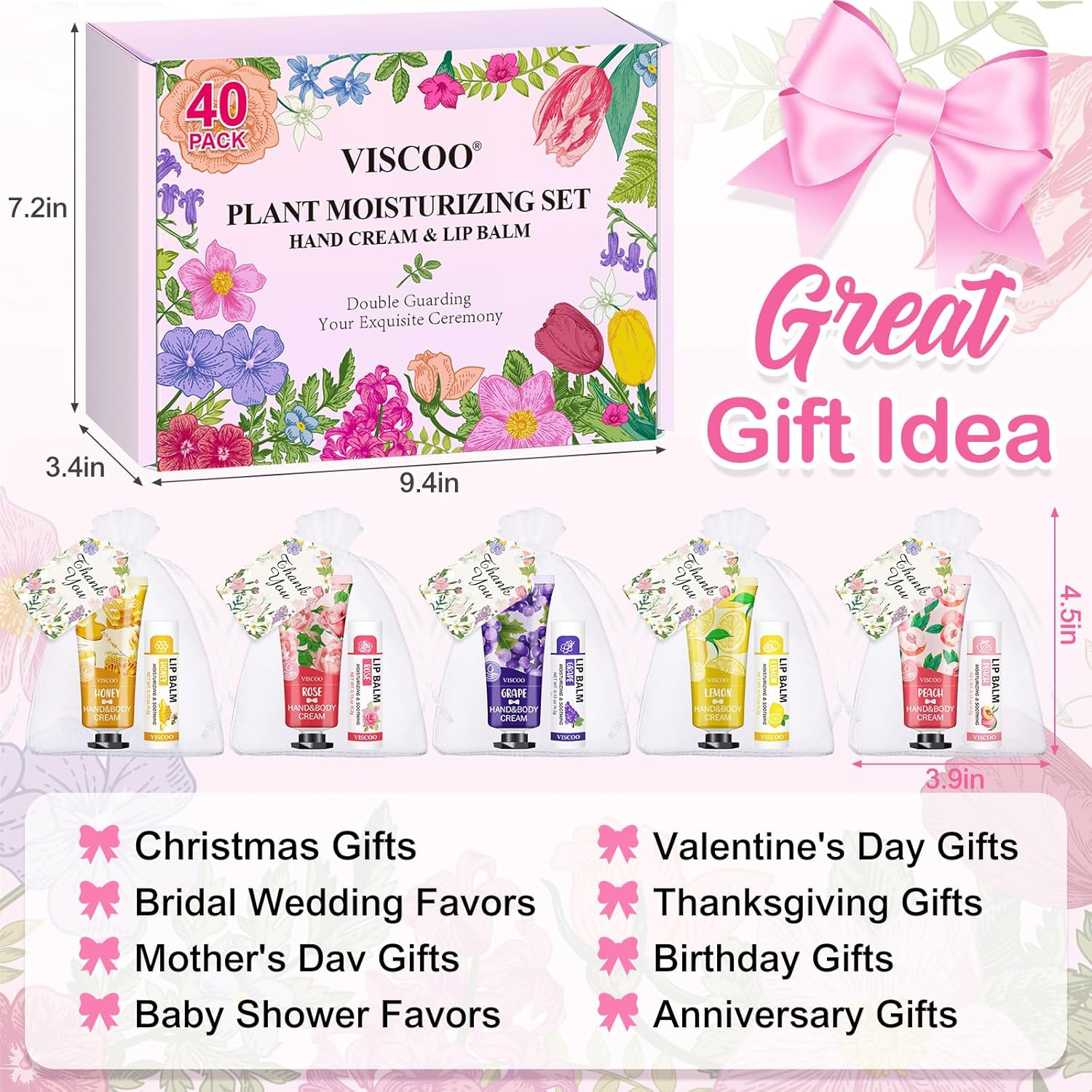 VISCOO 40 Sets Hand Cream Bulk and Lip Balm Bulk Set, Bridal Shower Favors and Wedding Favors for Guests with Thank You Card and Organza Bags, Baby Shower Party Favors, Thank You Gifts for Women image number 4