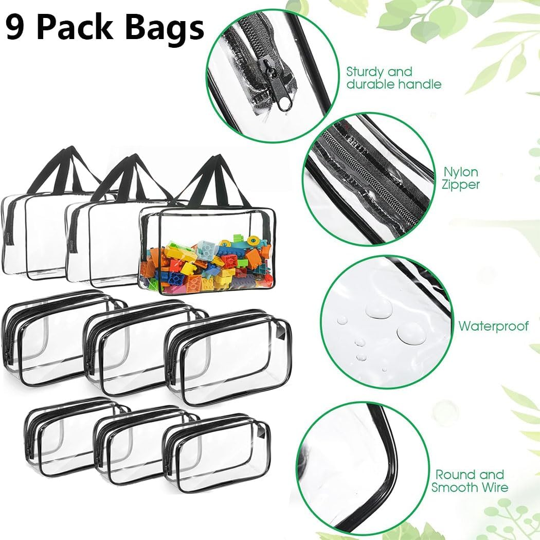 Idopick 9 Packs Toy Storage Bags Clear PVC Organizing Bags with Zipper Reusable Travel Waterproof Organizer Bags for Toys,Books,Building Blocks,Puzzle image number 3