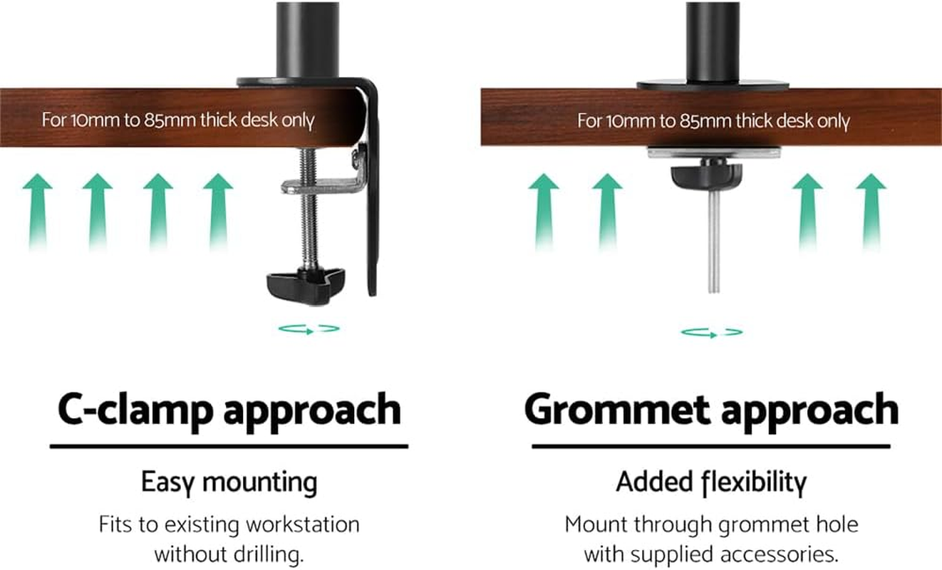 Artiss 32'' Single Monitor Arm Stand, Heavy Duty Computer Monitors Riser Mount TV Wall Mounts Bracket Holder Clamp Home Office Desk Accessories, Adjustable 360&deg; Swivel with Plate Black image number 1